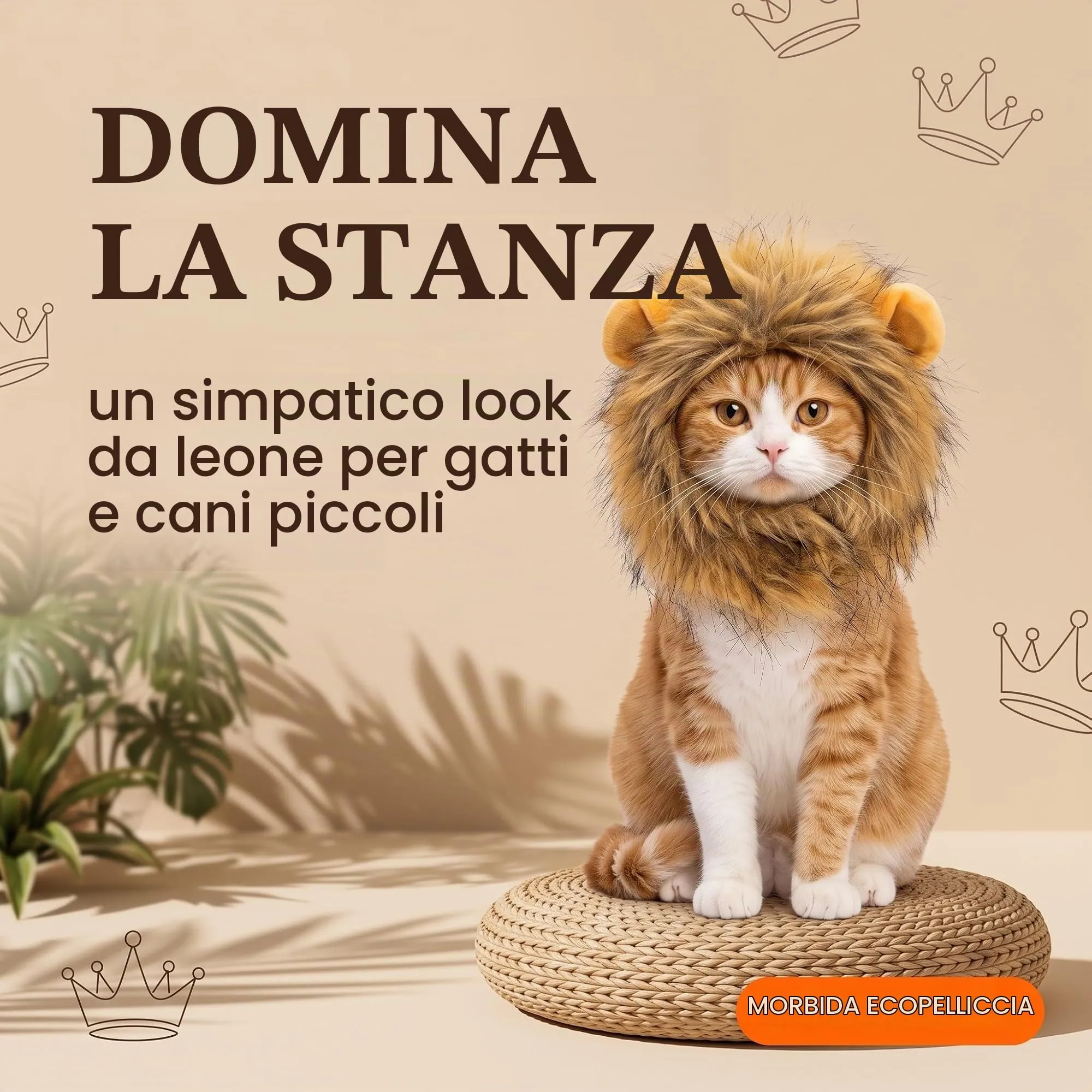 IMLDUY Criniera di Leone per Gatti e Cani Piccoli - Parrucca Morbida per Travestimento Animali Domestici - Costume Divertente per Carnevale, Feste e Cosplay - Accessorio Regolabile per Cuccioli - immagine 3