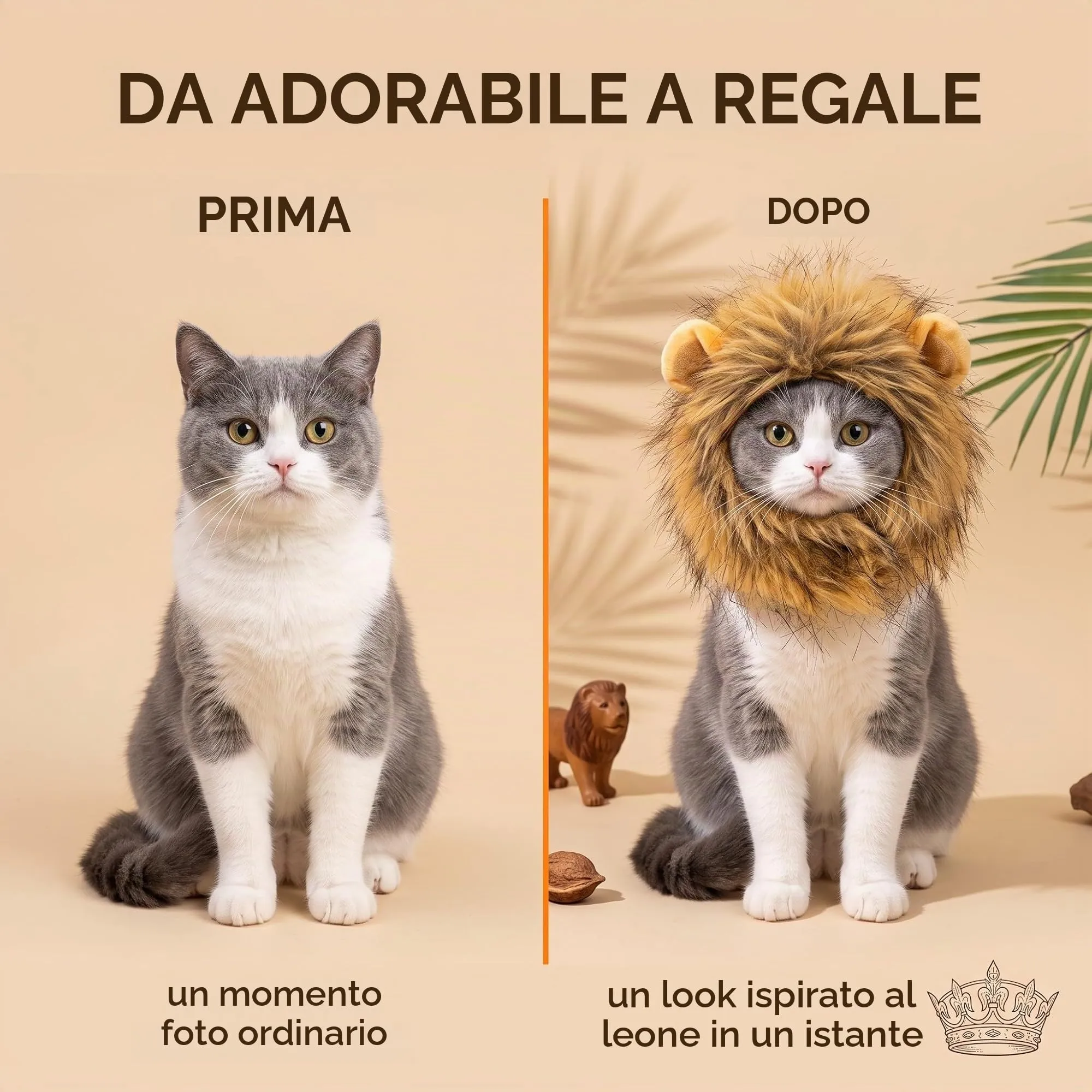 IMLDUY Criniera di Leone per Gatti e Cani Piccoli - Parrucca Morbida per Travestimento Animali Domestici - Costume Divertente per Carnevale, Feste e Cosplay - Accessorio Regolabile per Cuccioli - immagine 5