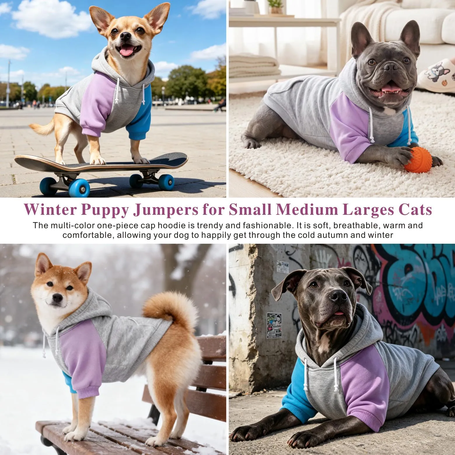 Dolahovy Cappuccio per cani abbigliamento per animali domestici felpe maglioni in cotone caldi giacche cappotti per cuccioli outfit per Chihuahua cani piccoli e medi gatti - immagine 3