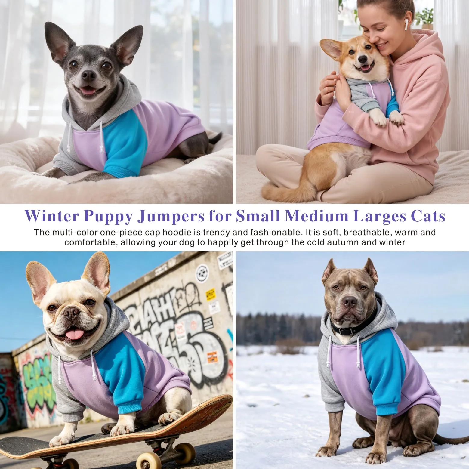 Dolahovy Cappuccio per cani abbigliamento per animali domestici felpe maglioni in cotone caldi giacche cappotti per cuccioli outfit per Chihuahua cani piccoli e medi gatti - immagine 3
