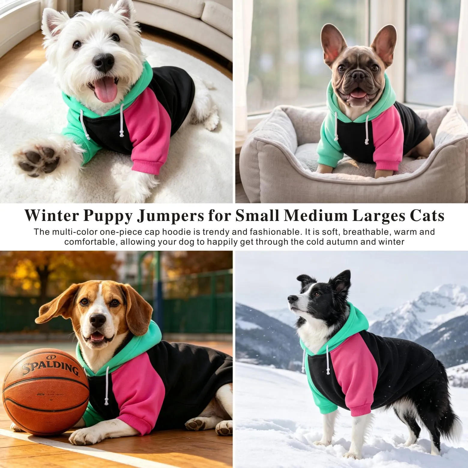 Dolahovy Cappuccio per cani abbigliamento per animali domestici felpe maglioni in cotone caldi giacche cappotti per cuccioli outfit per Chihuahua cani piccoli e medi gatti - immagine 3