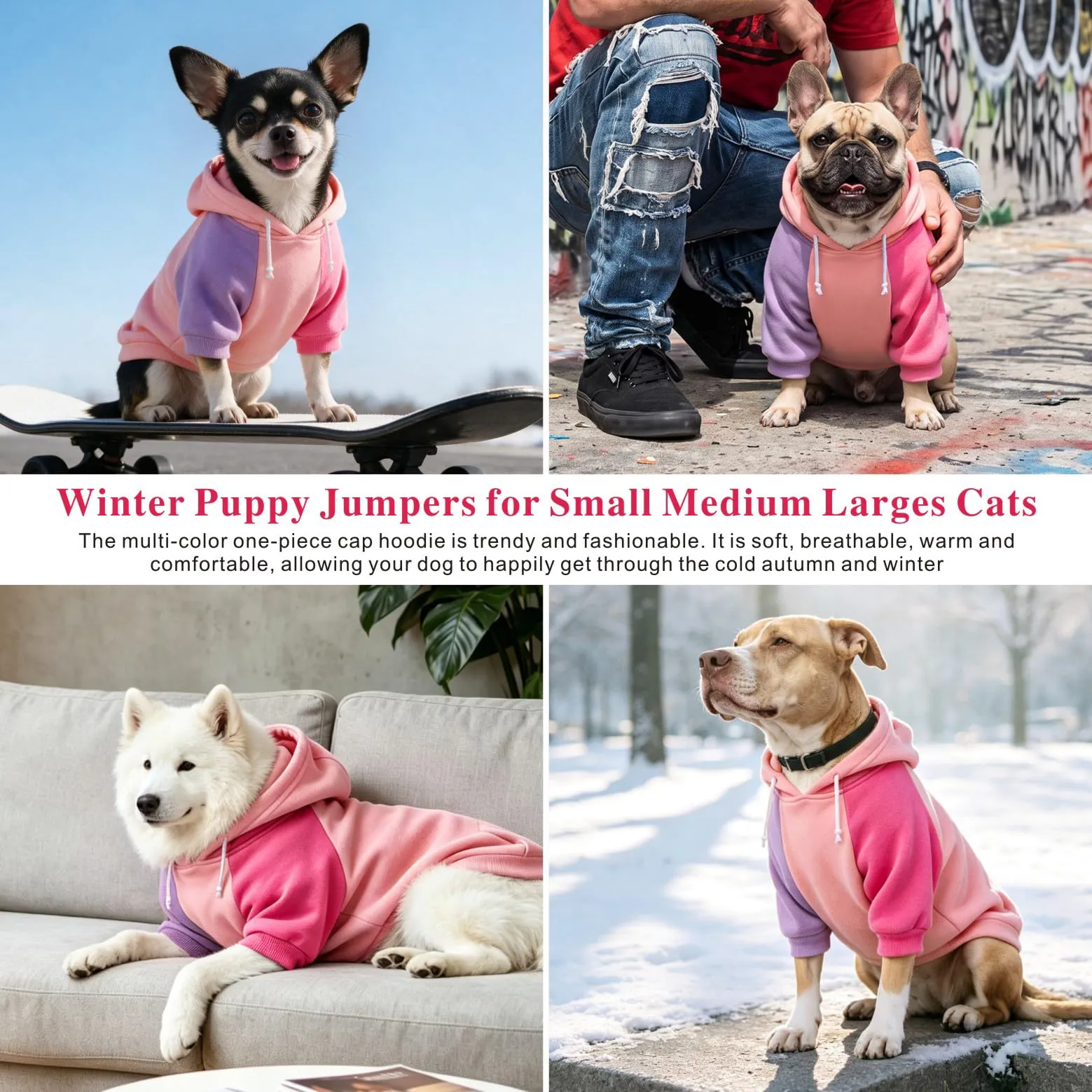Dolahovy Cappuccio per cani abbigliamento per animali domestici felpe maglioni in cotone caldi giacche cappotti per cuccioli outfit per Chihuahua cani piccoli e medi gatti - immagine 3