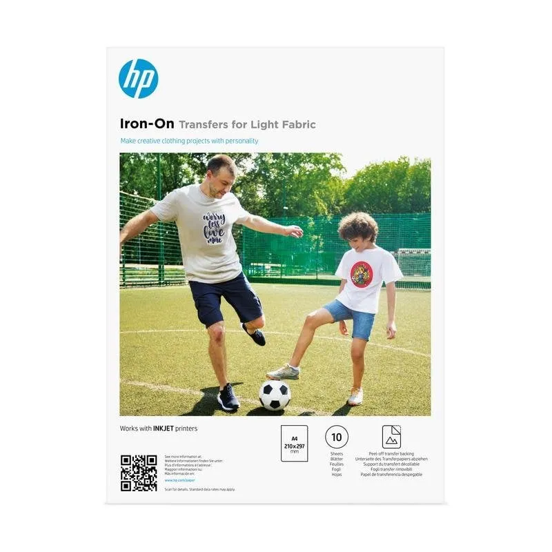 Carta Transfer HP Iron-On Transfers A4 10 Fogli per Tessuti Chiari - immagine 1