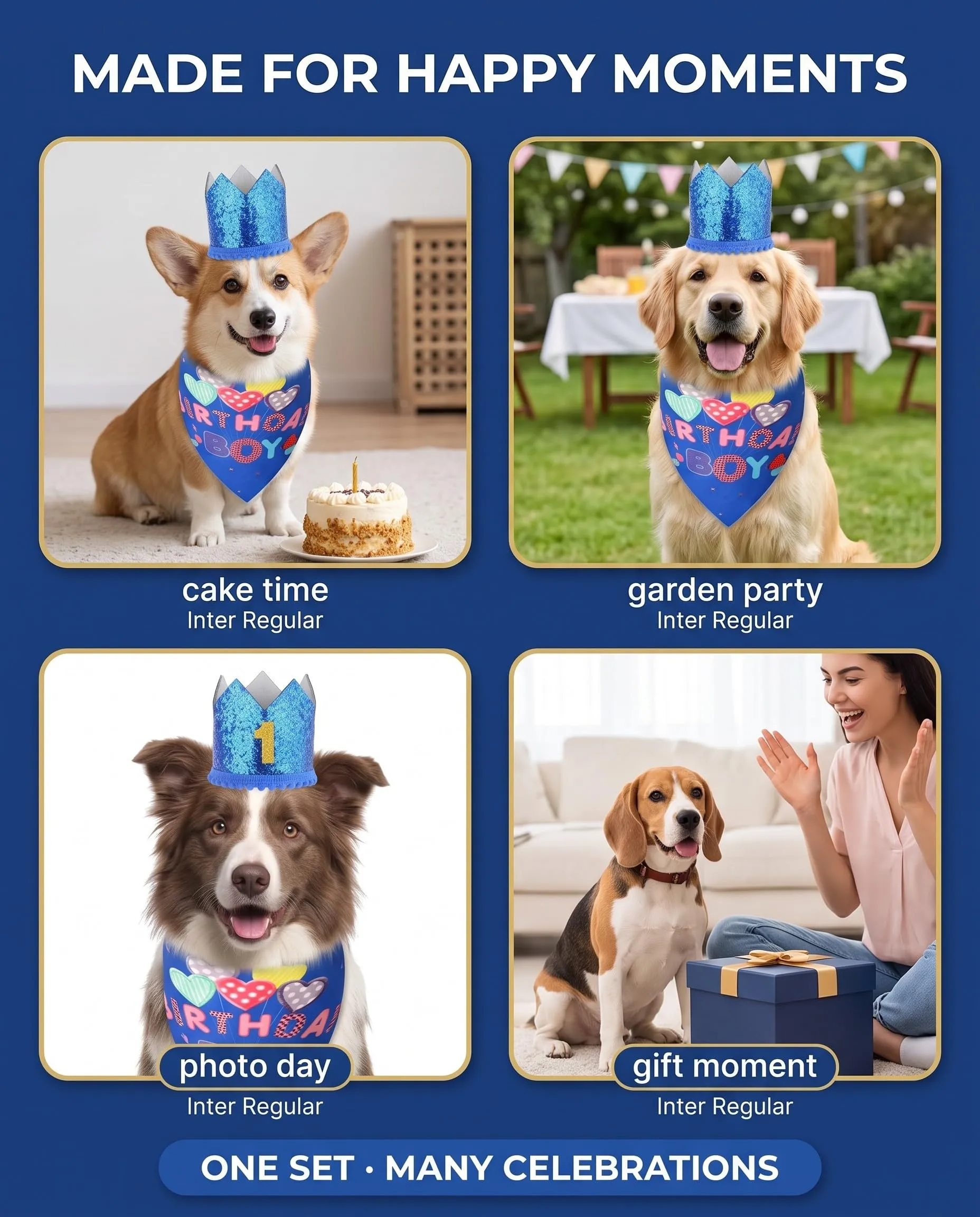 JIRVEX 3 Pezzi Set Compleanno Cane Maschio Bandana Birthday Boy Blu Cappellino Cane con Numeri 1-9 Decorazioni Festa e Foto - immagine 4
