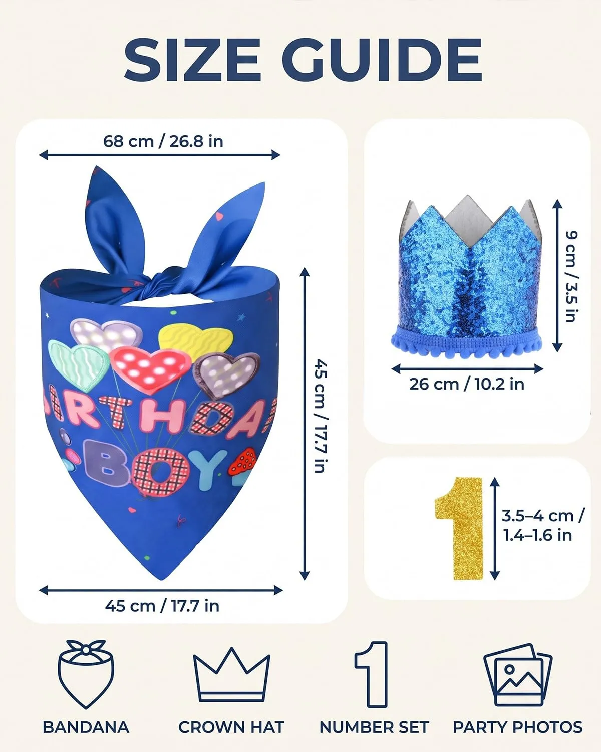 JIRVEX 3 Pezzi Set Compleanno Cane Maschio Bandana Birthday Boy Blu Cappellino Cane con Numeri 1-9 Decorazioni Festa e Foto - immagine 5