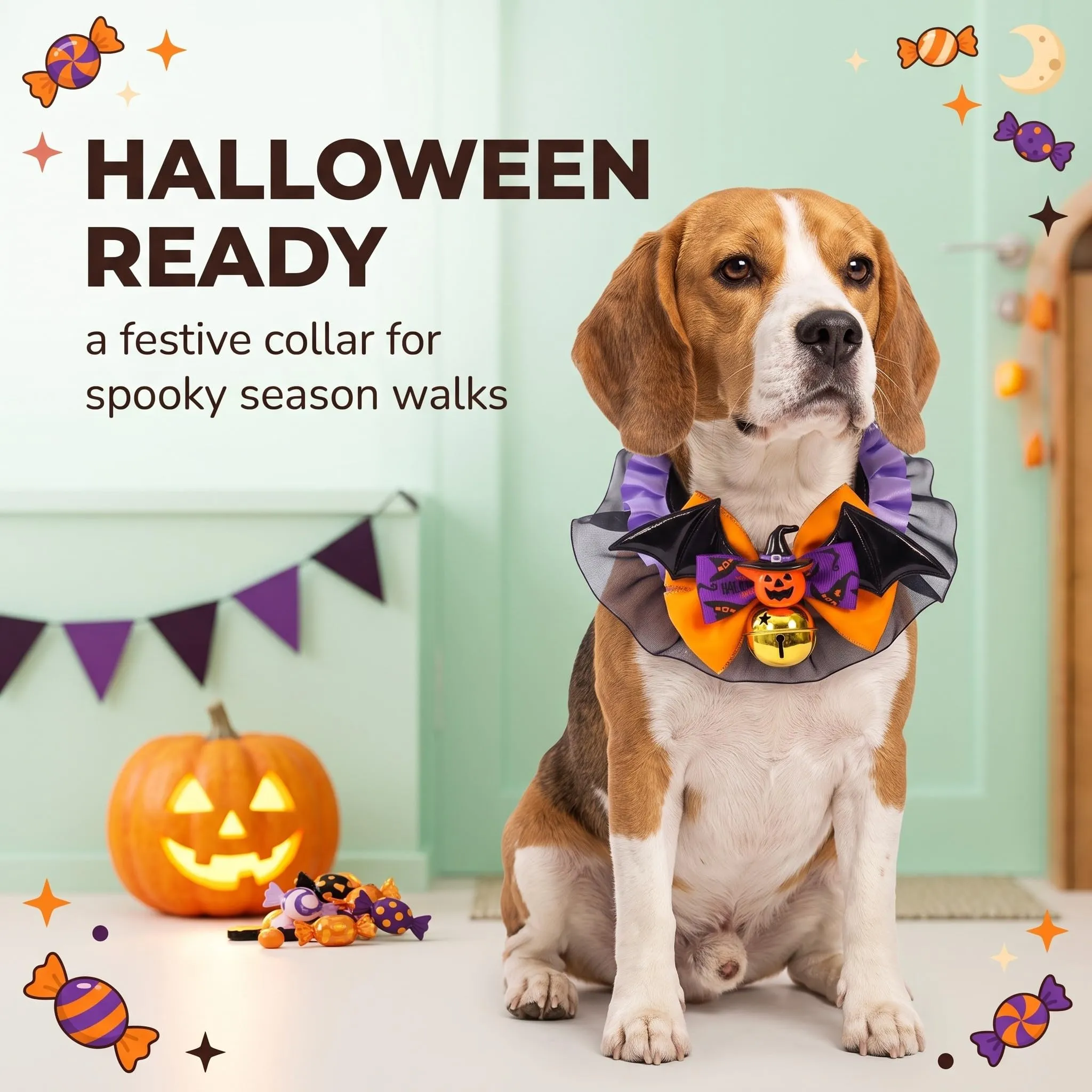Collare Cane Halloween con Papillon Zucca, Collare Regolabile per Cani Taglia L, Accessori Halloween Animali Domestici per Travestimento Festa - immagine 2