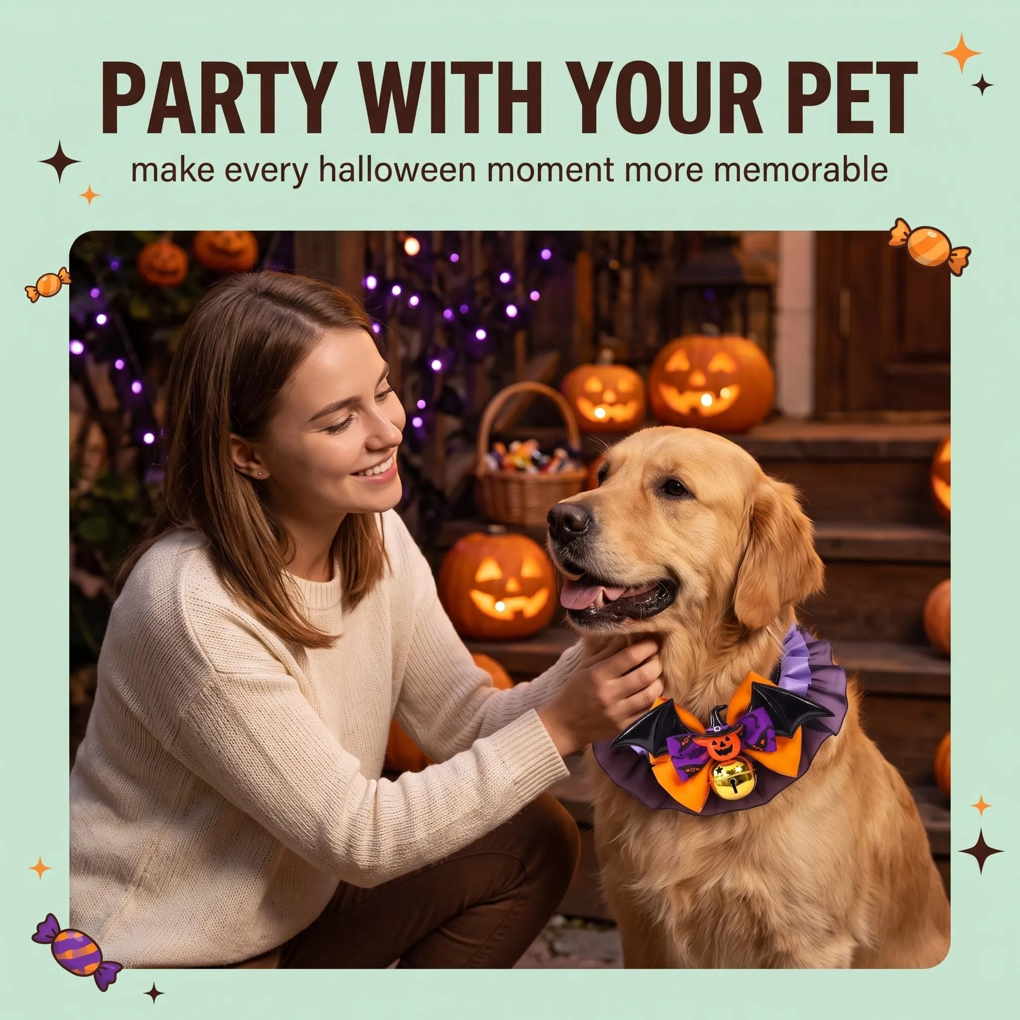 Collare Cane Halloween con Papillon Zucca, Collare Regolabile per Cani Taglia L, Accessori Halloween Animali Domestici per Travestimento Festa - immagine 3