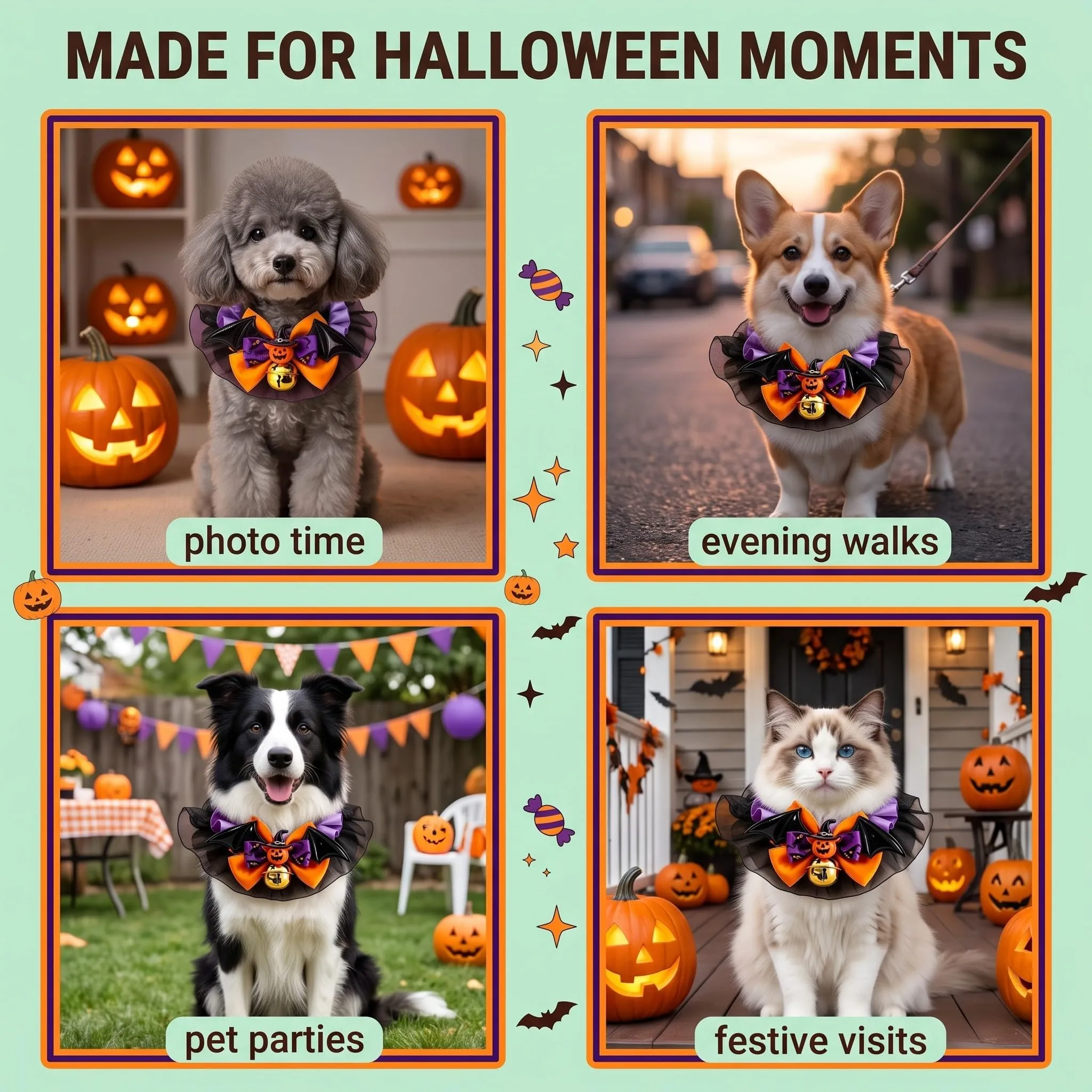 Collare Cane Halloween con Papillon Zucca, Collare Regolabile per Cani Taglia L, Accessori Halloween Animali Domestici per Travestimento Festa - immagine 4