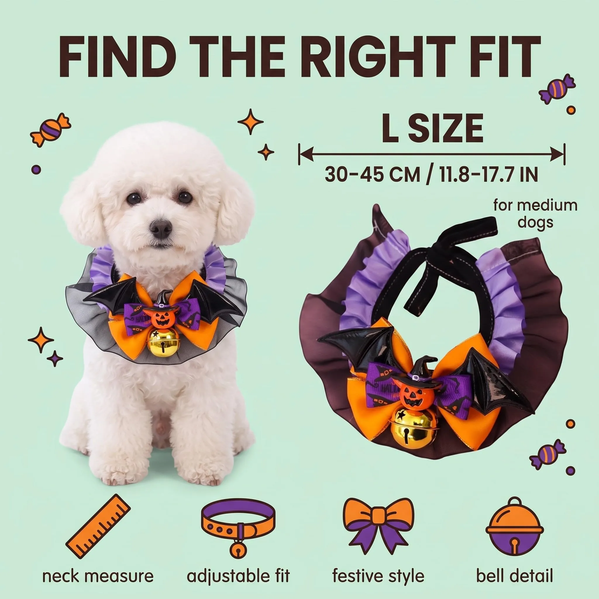 Collare Cane Halloween con Papillon Zucca, Collare Regolabile per Cani Taglia L, Accessori Halloween Animali Domestici per Travestimento Festa - immagine 6