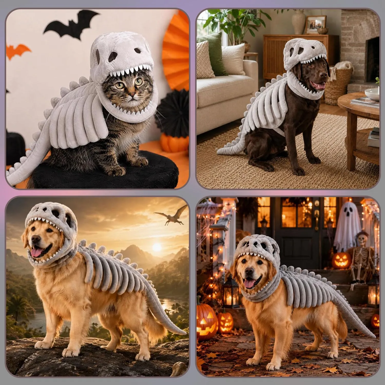 Costume da scheletro di dinosauro per cani, 120cm Costume da Dinosauro di Peluche per cani, Costume Da Scheletro Di Dinosauro Gatto Di Halloween, Spinosaurus Plush Dino Outfit, per Halloween, foto - immagine 7