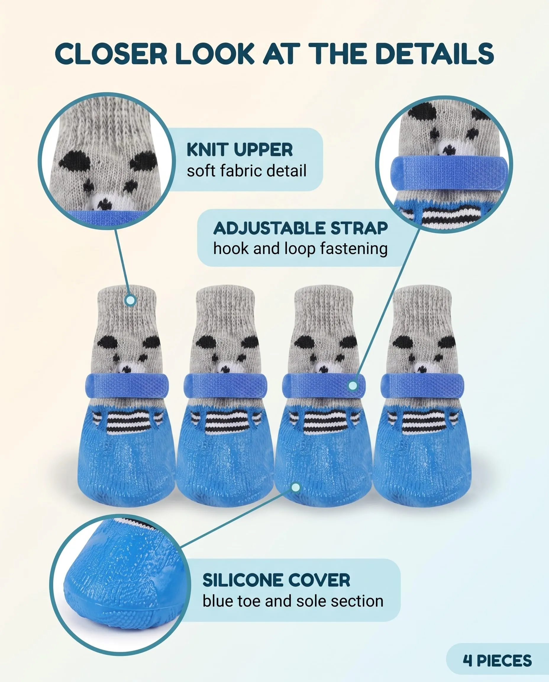 QEDBOJE Calzini per Cani, 2 Paia Impermeabili e Antiscivolo, Regolabili e Lavabili, Scarpe Resistente con Silicone, Protezioni Zampe per Passeggiate all'Aperto per Cani di Piccola e Media Taglia (blu) - immagine 6