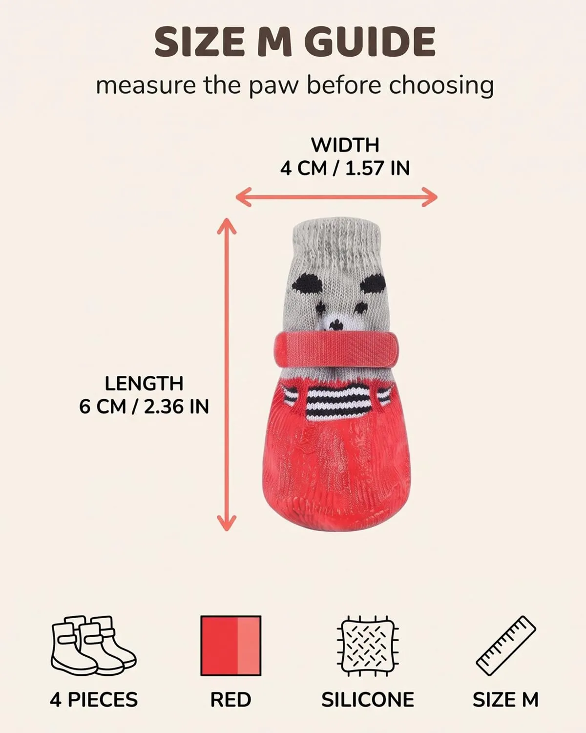 QEDBOJE Calzini per Cani,2 Paia Impermeabili e Antiscivolo,Regolabili e Lavabili,Scarpe Resistente con Silicone,Protezioni Zampe per Passeggiate all'Aperto per Cani di Piccola e Media Taglia (rossi) - immagine 5