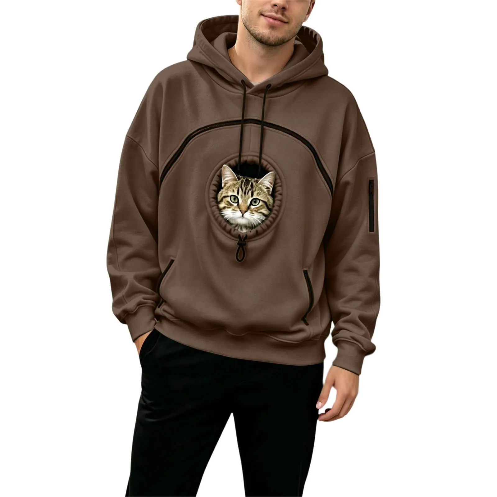 Generico Invernali Cotone Donna Peluche Gatti Marsupio in con Animali per E Pullover Casual Invernale Unisex Casa All'aperto Felpa Porta Gatto Cane Felpa con Tasca per Donna Cani Felpe per Cappuccio - immagine 9