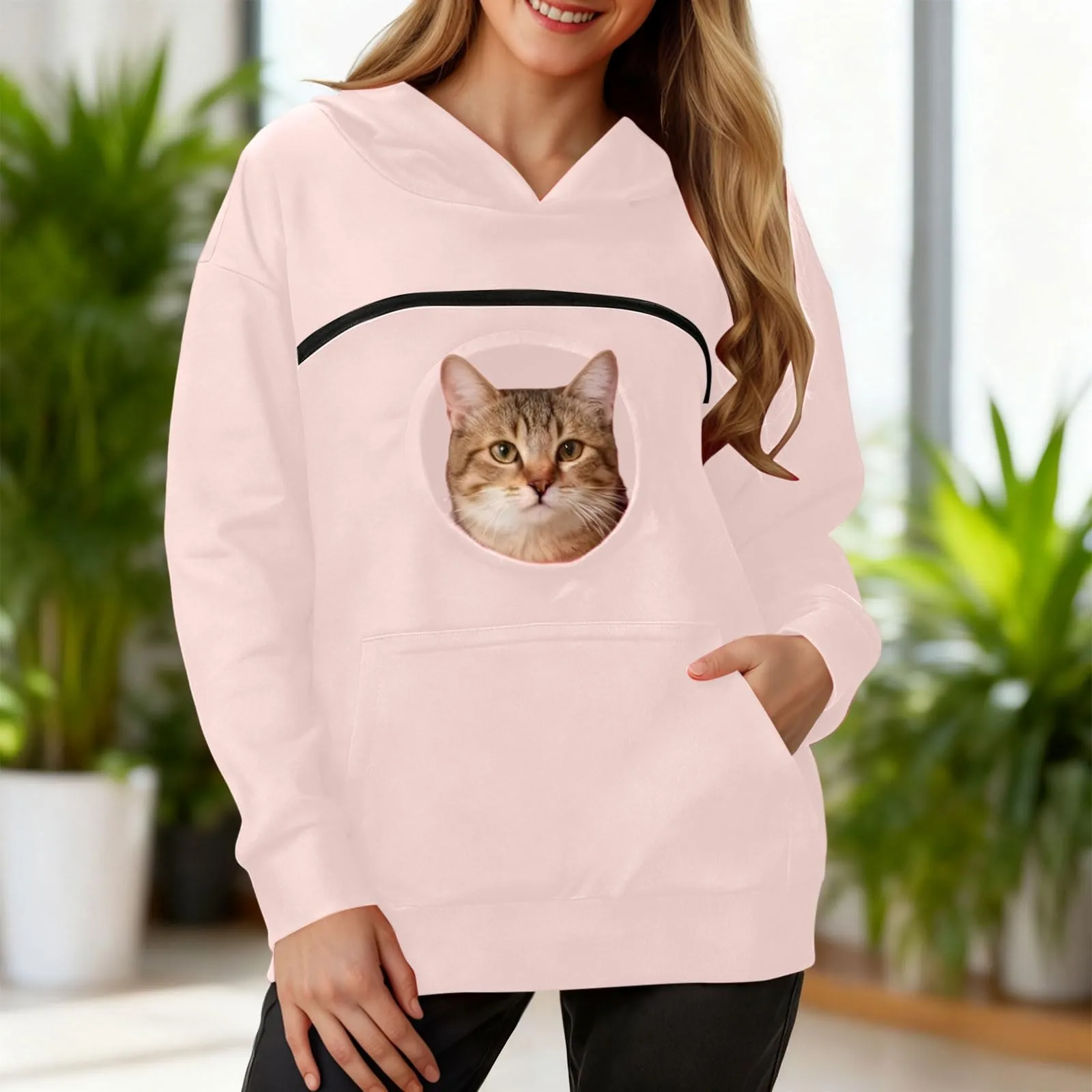 Felpa Porta Gatto Cane Felpa con Tasca per Donna Cani Felpe per Cappuccio - immagine 4