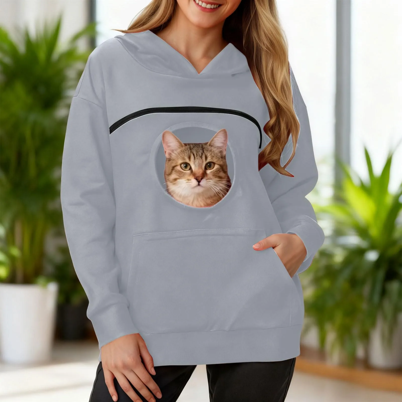 Felpa Porta Gatto Cane Felpa con Tasca per Donna Cani Felpe per Cappuccio - immagine 4