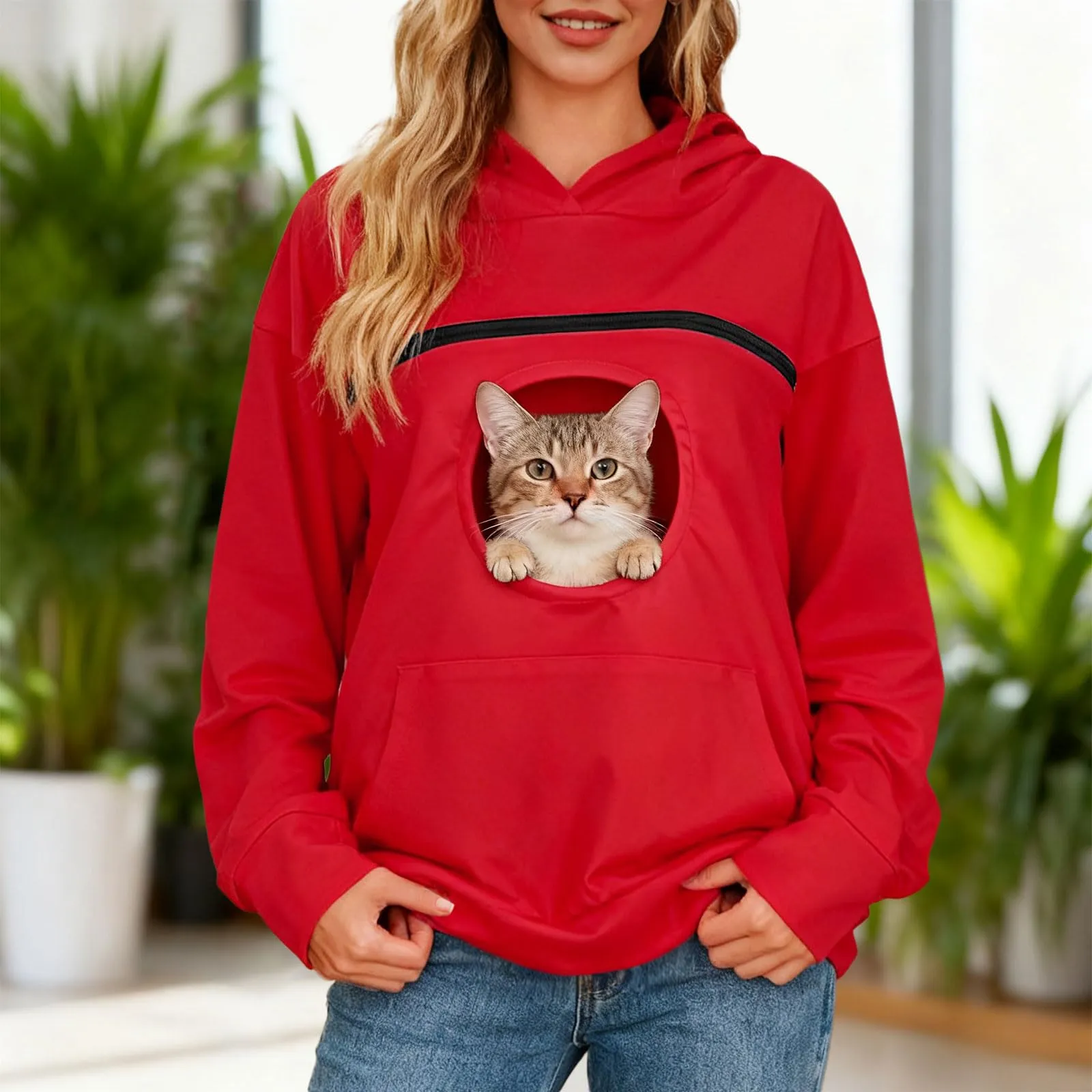 Felpa Porta Gatto Cane Felpa con Tasca per Donna Cani Felpe per Cappuccio - immagine 7