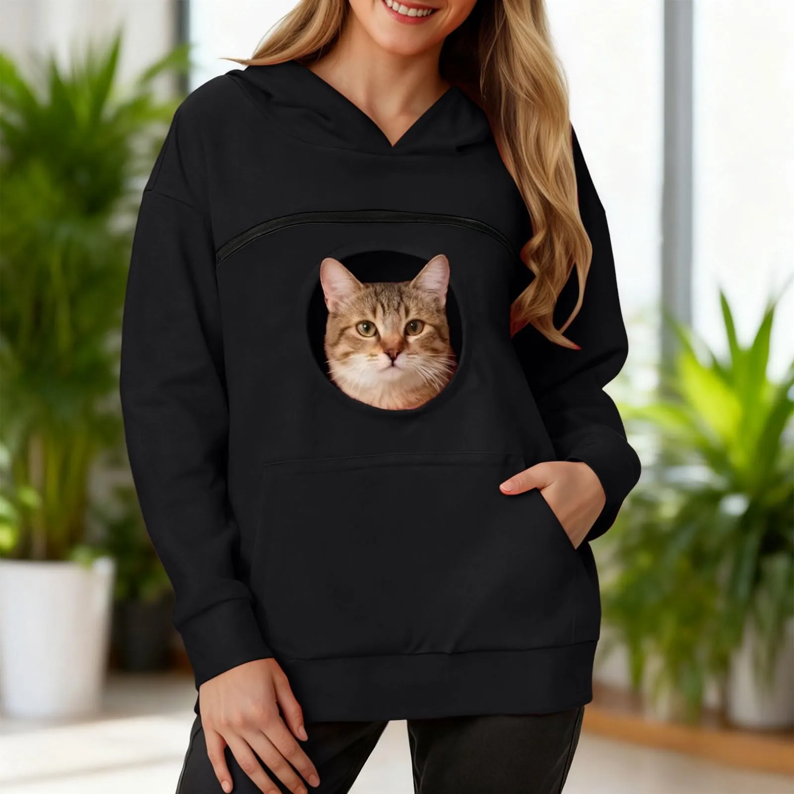 Felpa Porta Gatto Cane Felpa con Tasca per Donna Cani Felpe per Cappuccio - immagine 3
