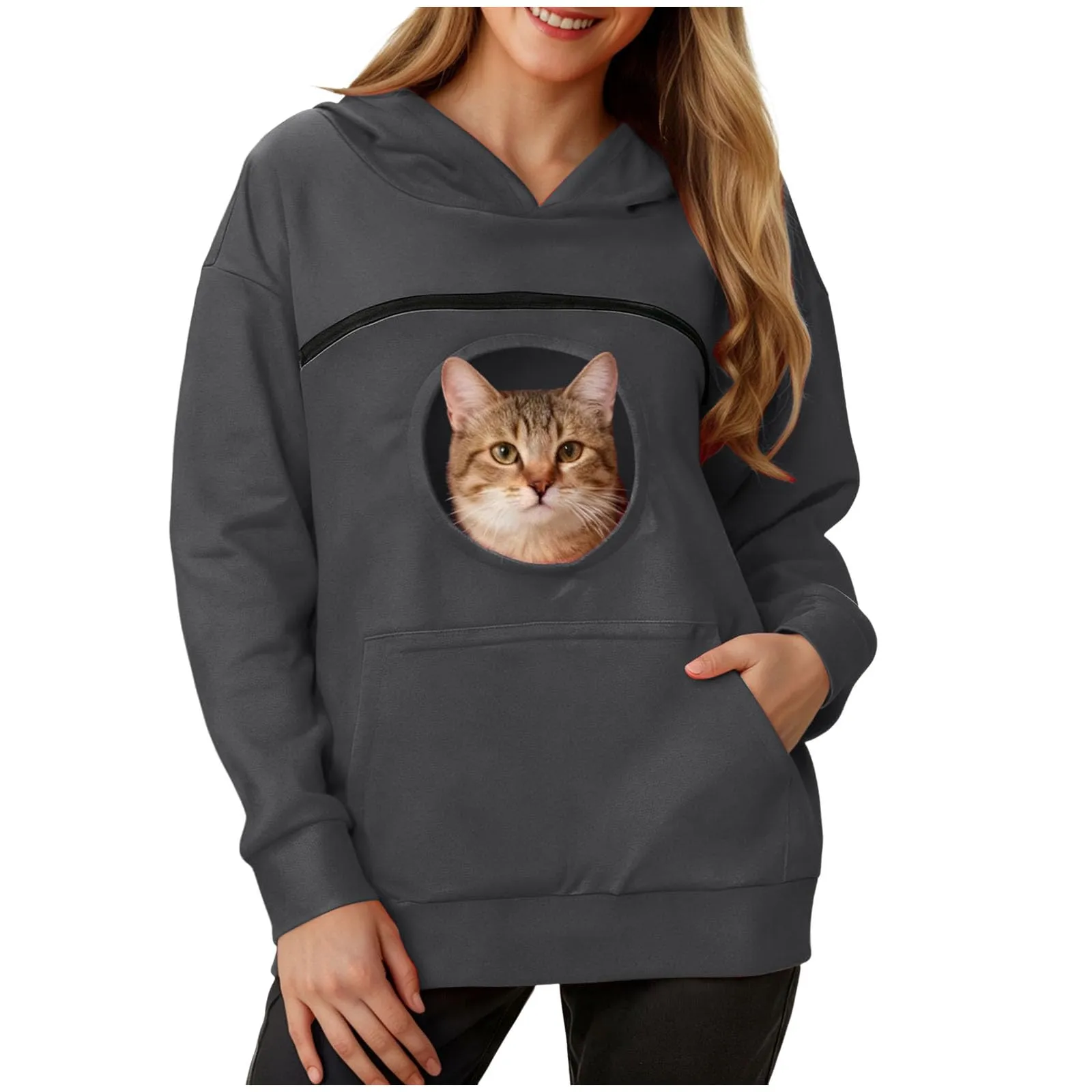 Felpa Porta Gatto Cane Felpa con Tasca per Donna Cani Felpe per Cappuccio - immagine 1