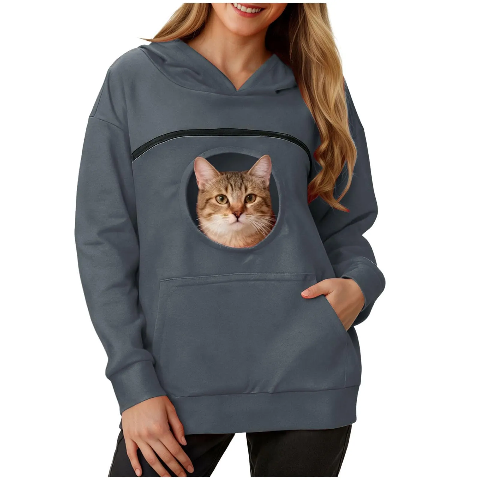 Felpa Porta Gatto Cane Felpa con Tasca per Donna Cani Felpe per Cappuccio - immagine 7