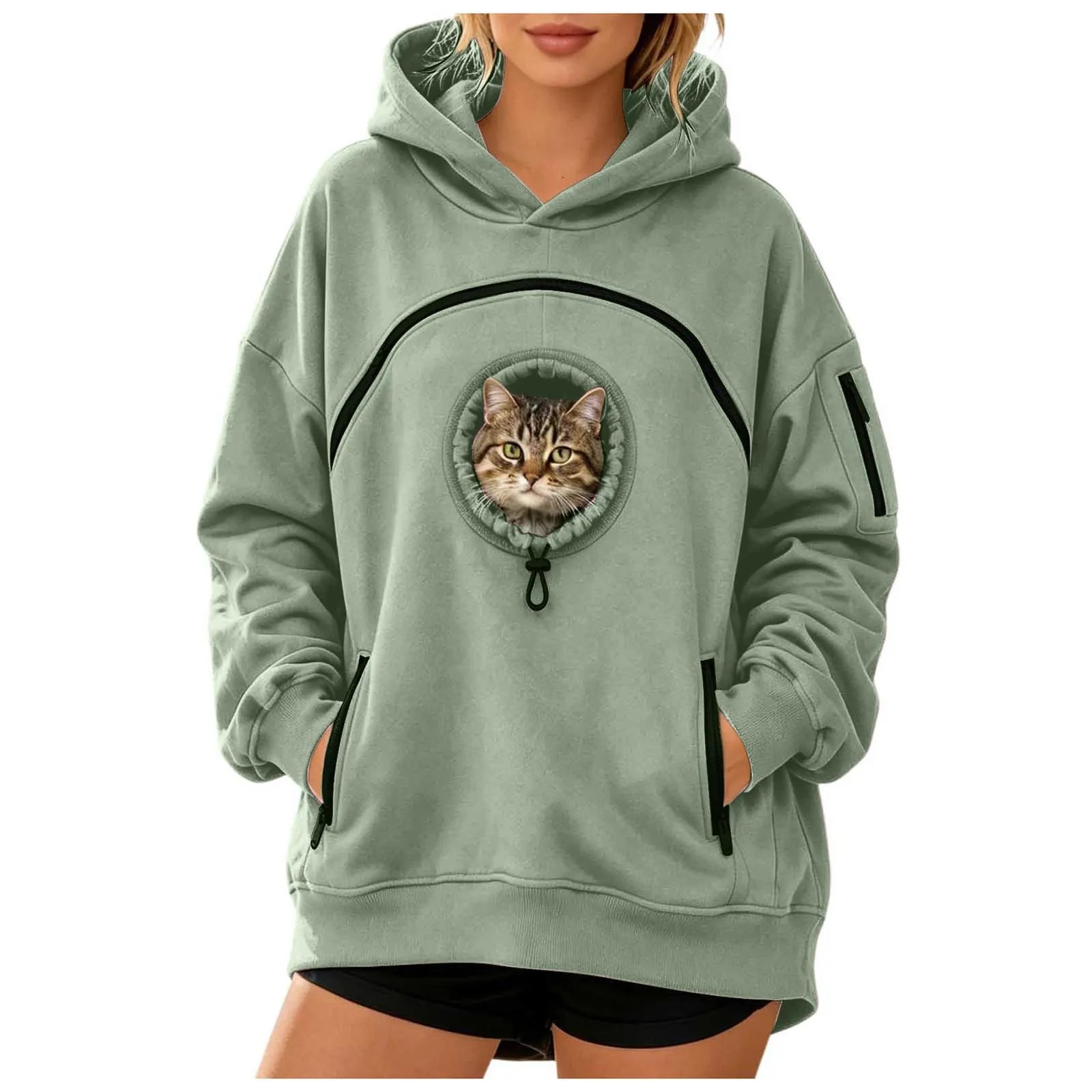 Felpa Porta Gatto Cane Felpa con Tasca per Donna Cani Felpe per Cappuccio - immagine 1
