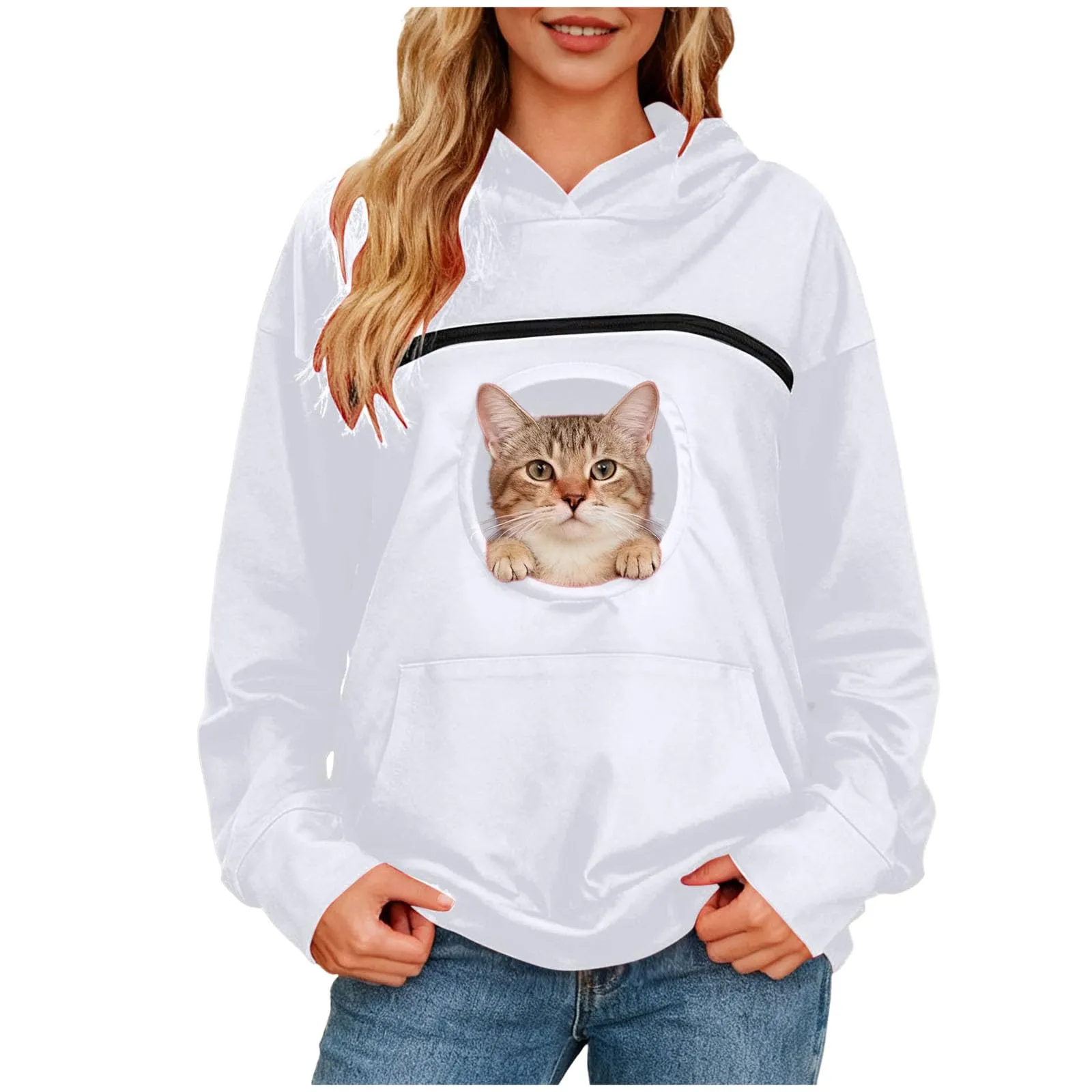 Felpa Porta Gatto Cane Felpa con Tasca per Donna Cani Felpe per Cappuccio - immagine 7