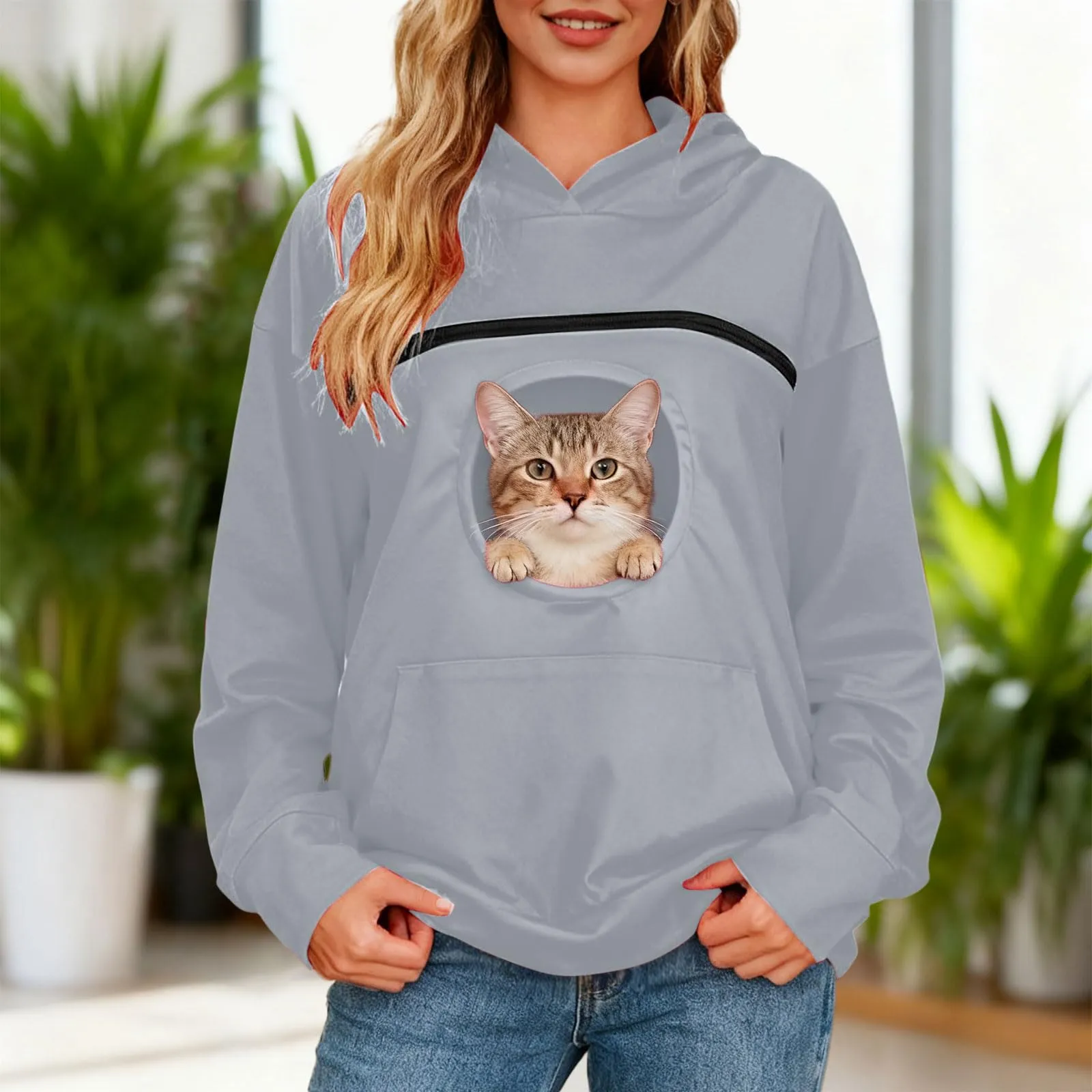 Felpa Porta Gatto Cane Felpa con Tasca per Donna Cani Felpe per Cappuccio - immagine 7