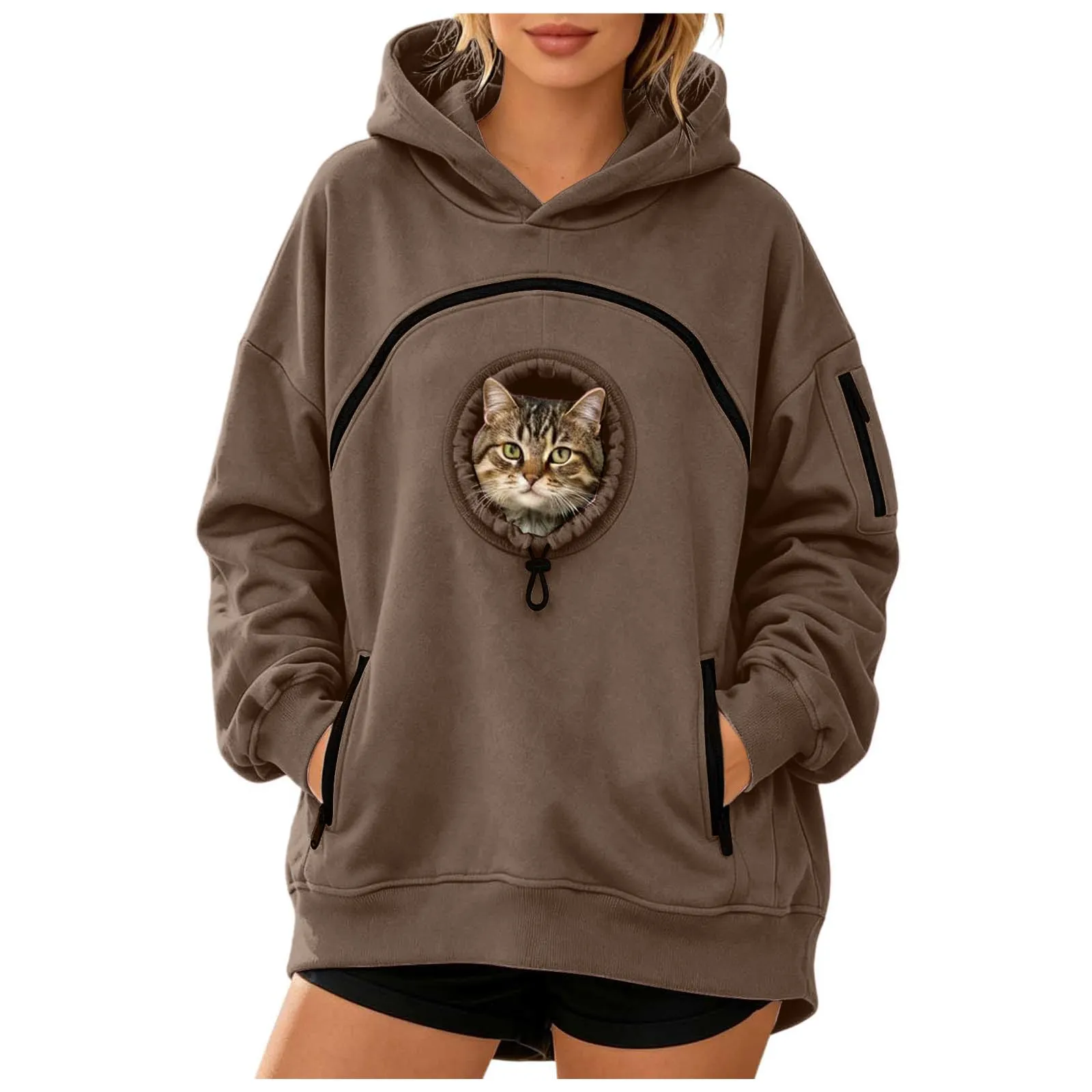 Felpa Porta Gatto Cane Felpa con Tasca per Donna Cani Felpe per Cappuccio - immagine 1