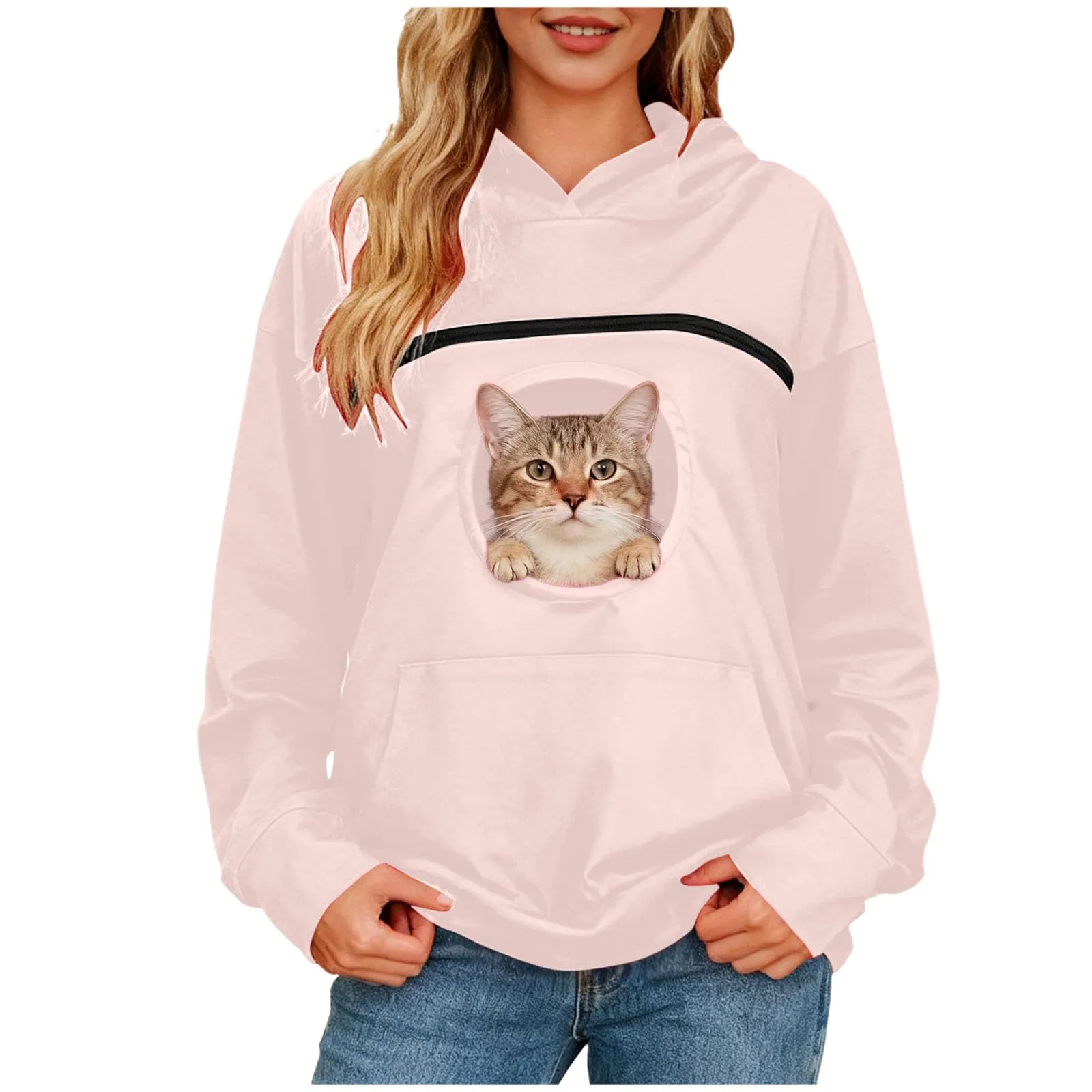 Felpa Porta Gatto Cane Felpa con Tasca per Donna Cani Felpe per Cappuccio - immagine 6