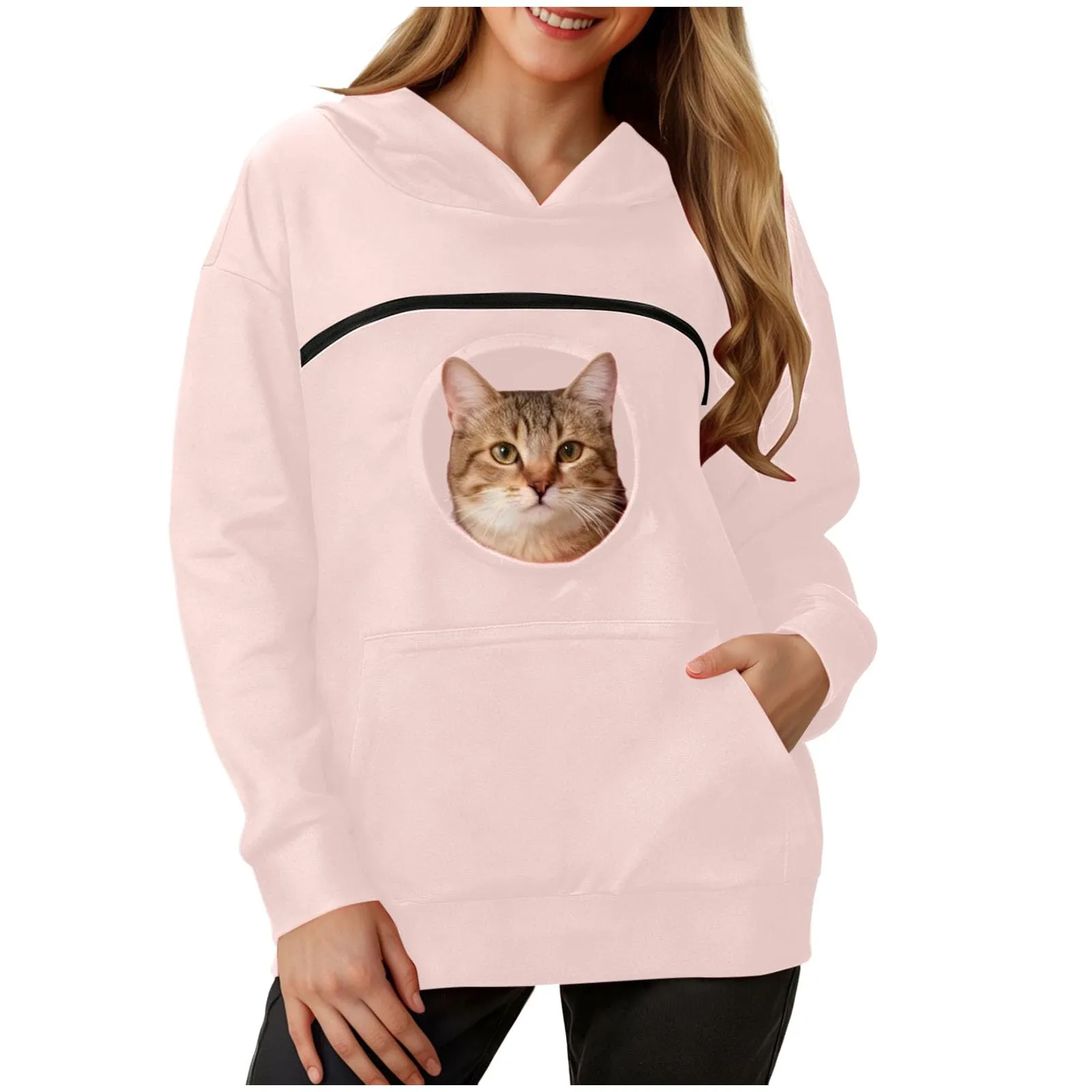 Felpa Porta Gatto Cane Felpa con Tasca per Donna Cani Felpe per Cappuccio - immagine 1