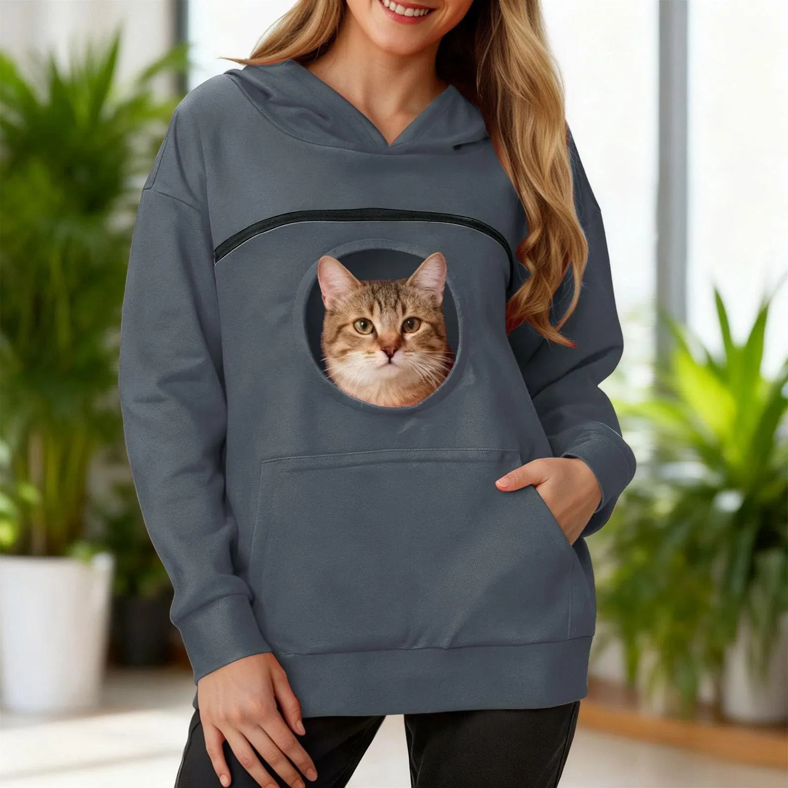 Felpa Porta Gatto Cane Felpa con Tasca per Donna Cani Felpe per Cappuccio - immagine 4