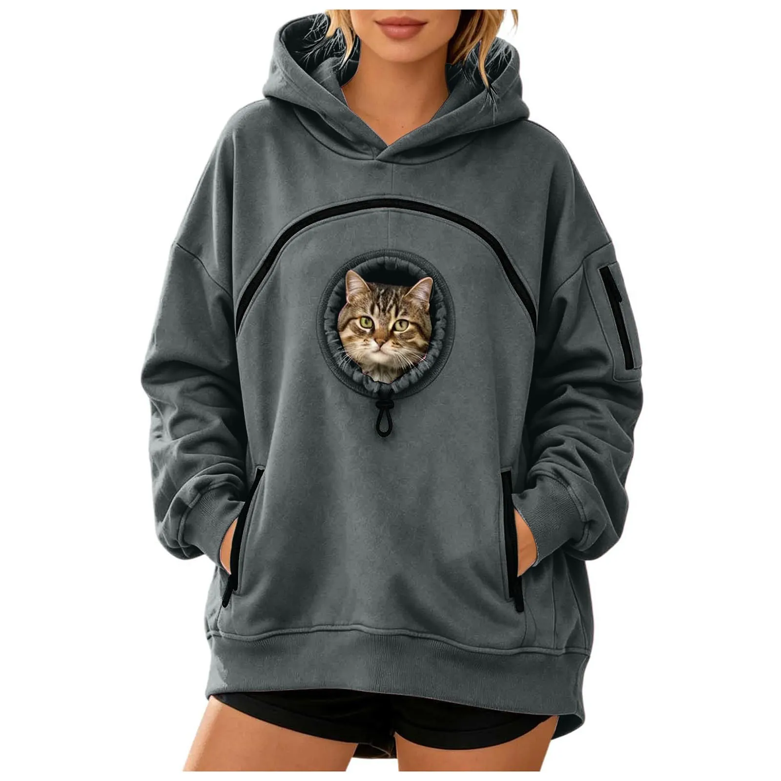 Felpa Porta Gatto Cane Felpa con Tasca per Donna Cani Felpe per Cappuccio - immagine 1