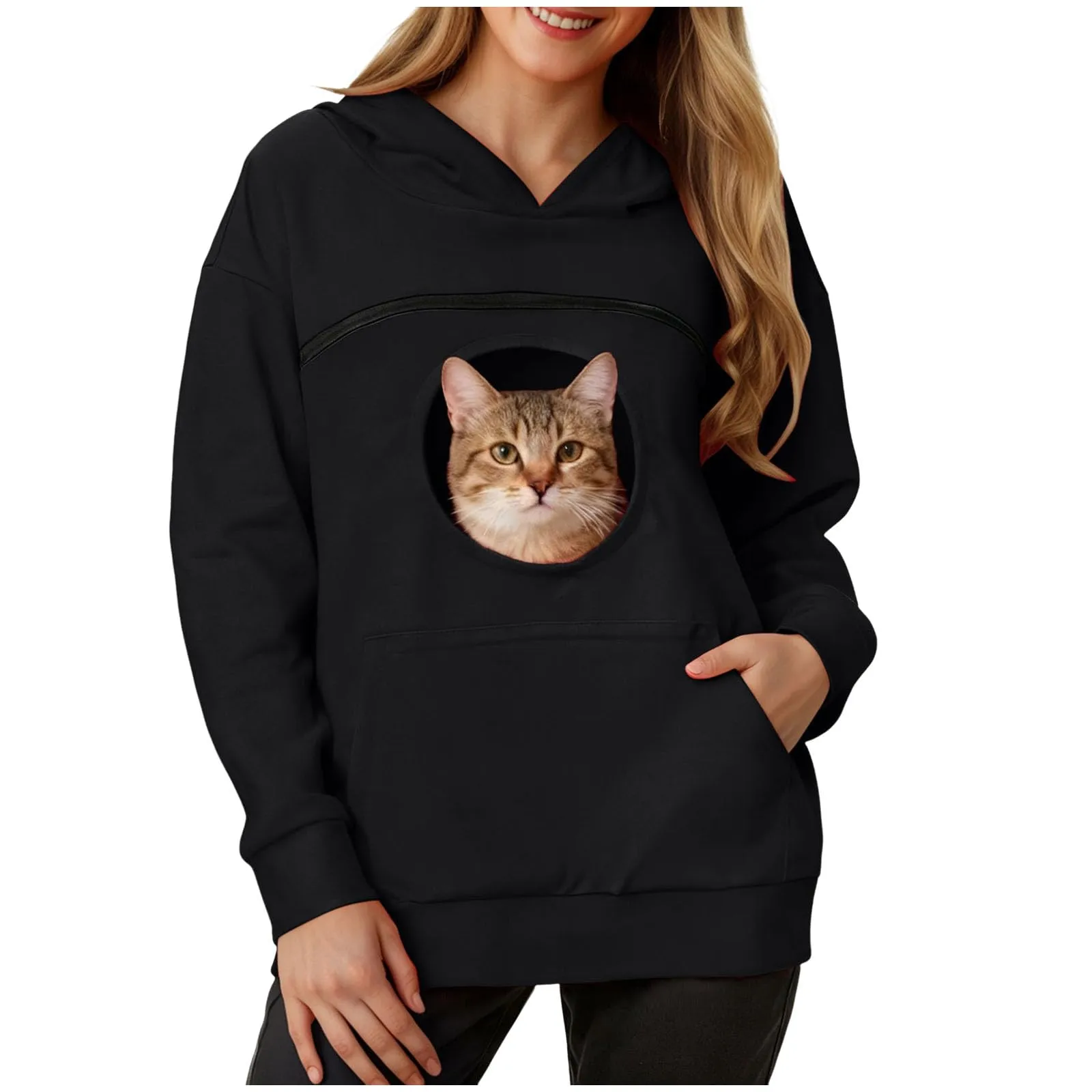 Felpa Porta Gatto Cane Felpa con Tasca per Donna Cani Felpe per Cappuccio - immagine 1