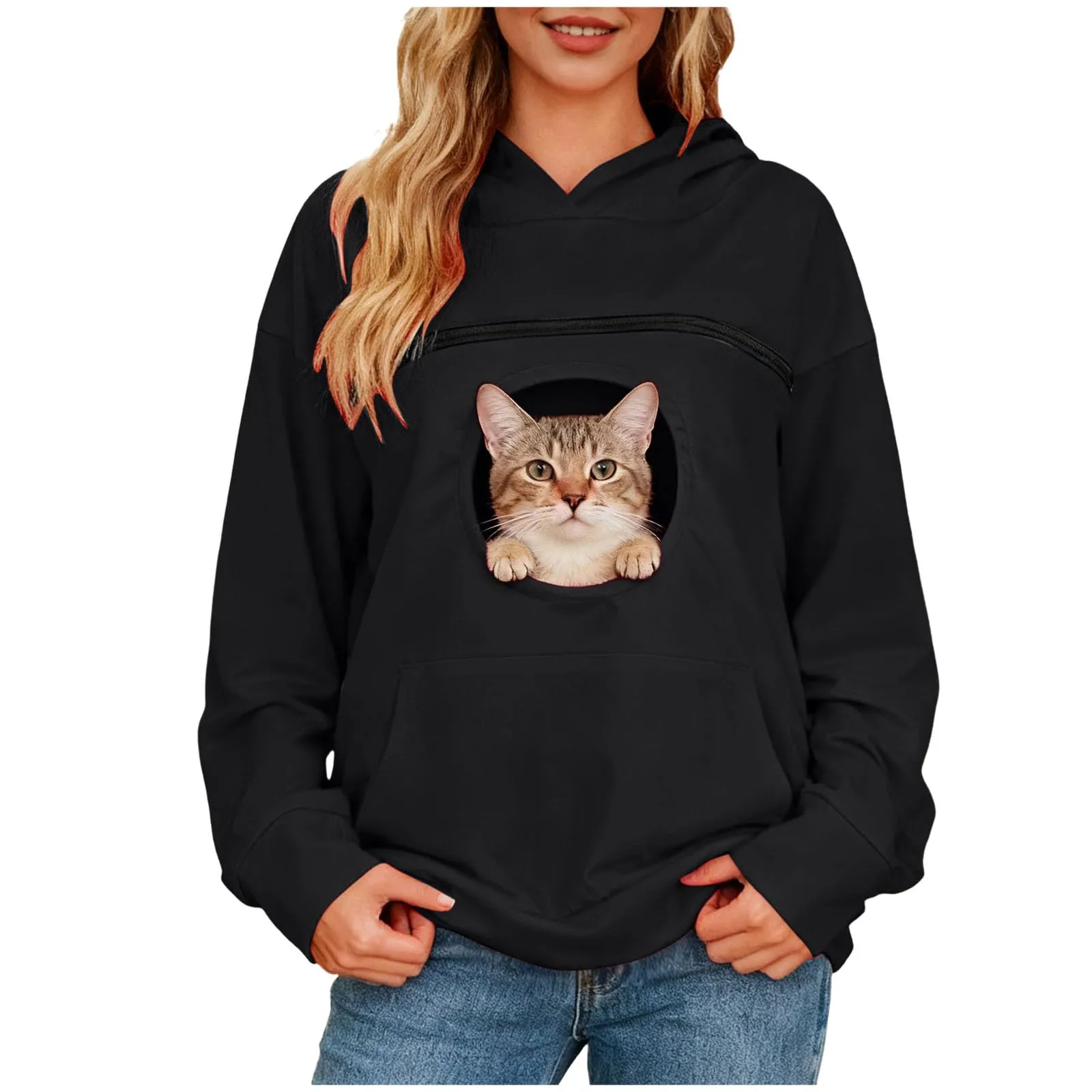 Felpa Porta Gatto Cane Felpa con Tasca per Donna Cani Felpe per Cappuccio - immagine 6