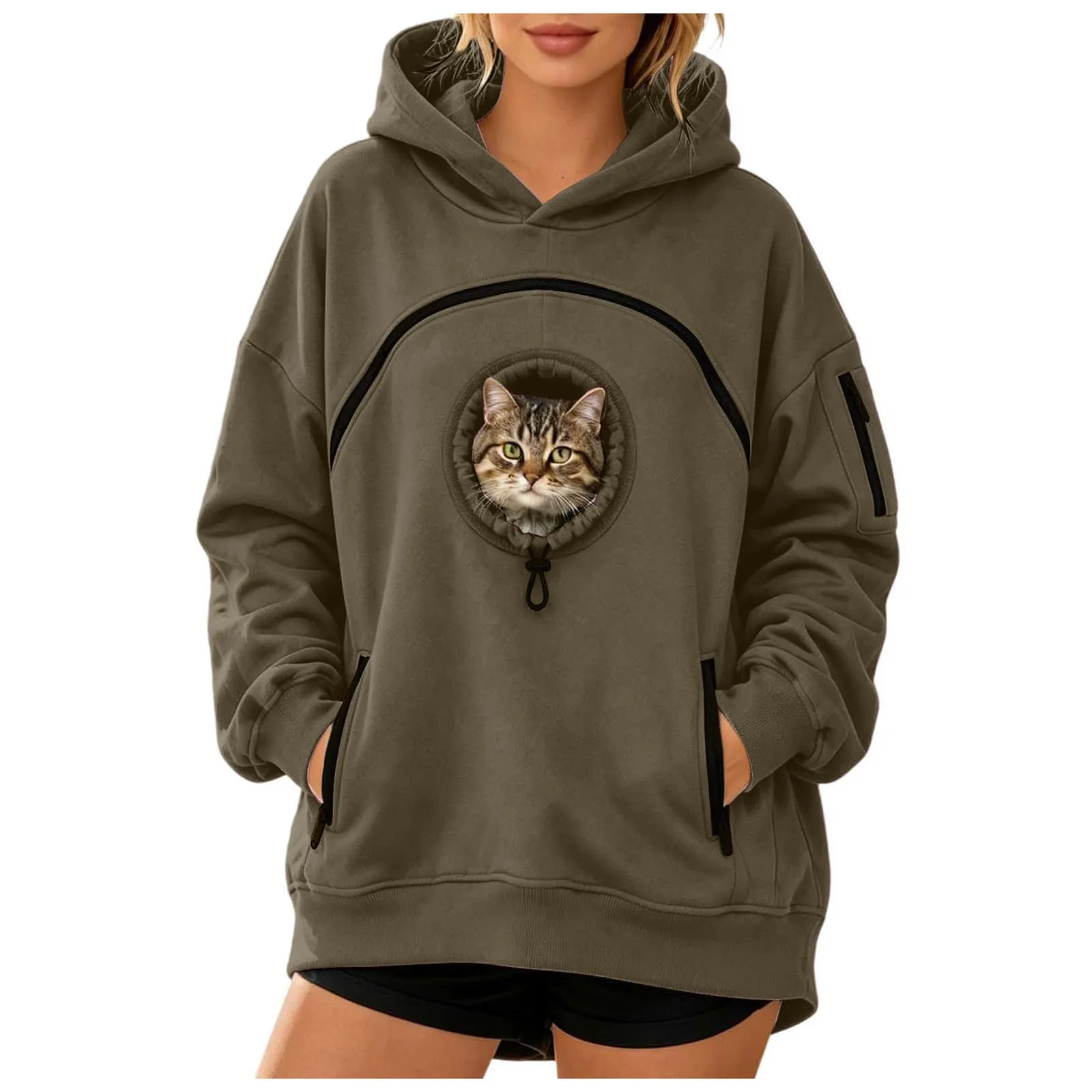Felpa Porta Gatto Cane Felpa con Tasca per Donna Cani Felpe per Cappuccio - immagine 1