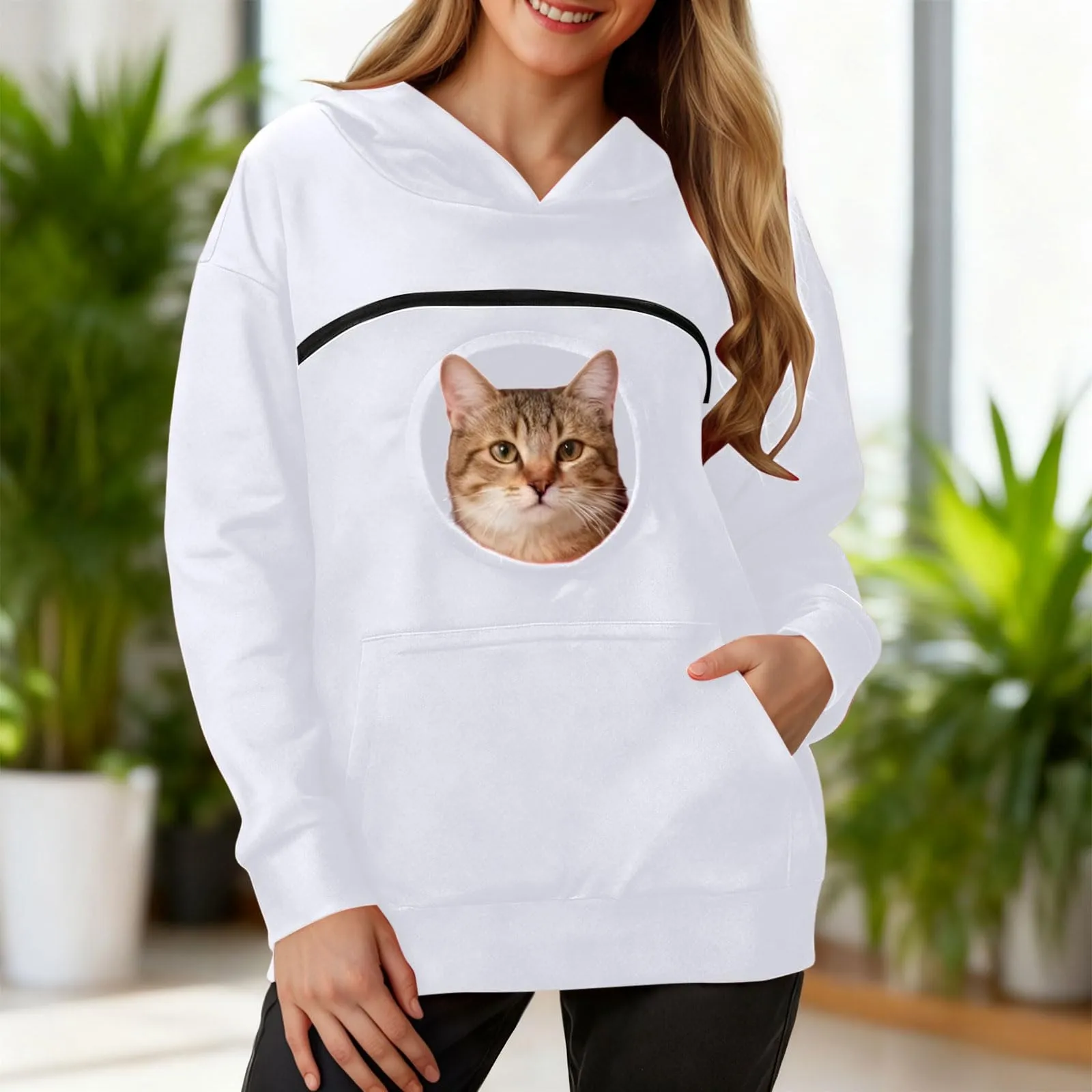 Felpa Porta Gatto Cane Felpa con Tasca per Donna Cani Felpe per Cappuccio - immagine 4
