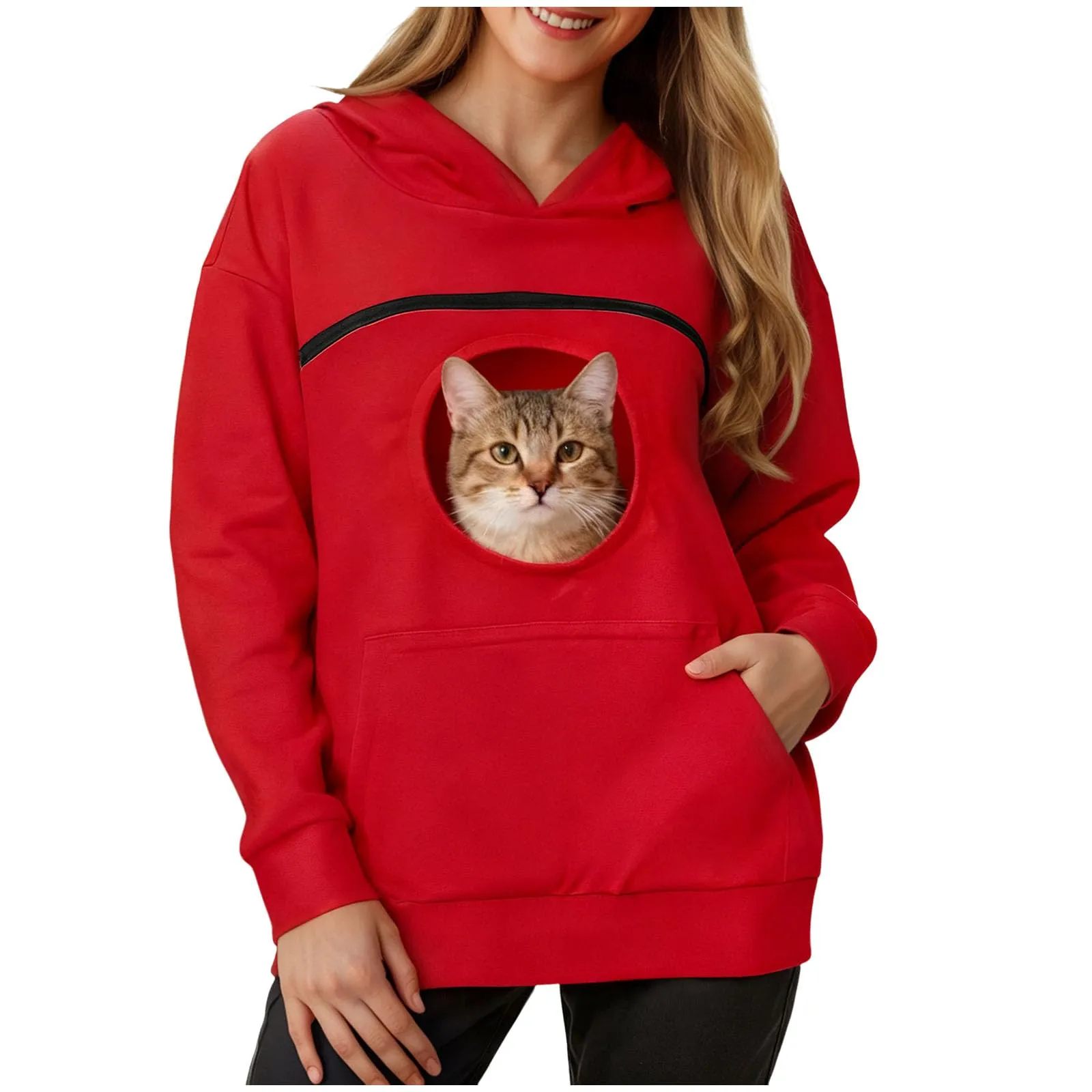 Felpa Porta Gatto Cane Felpa con Tasca per Donna Cani Felpe per Cappuccio - immagine 1