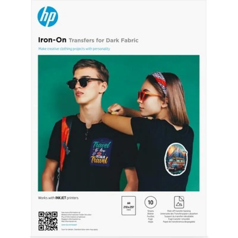 Carta transfer HP Iron-On Transfers A4 10 fogli per tessuti scuri inkjet - immagine 1