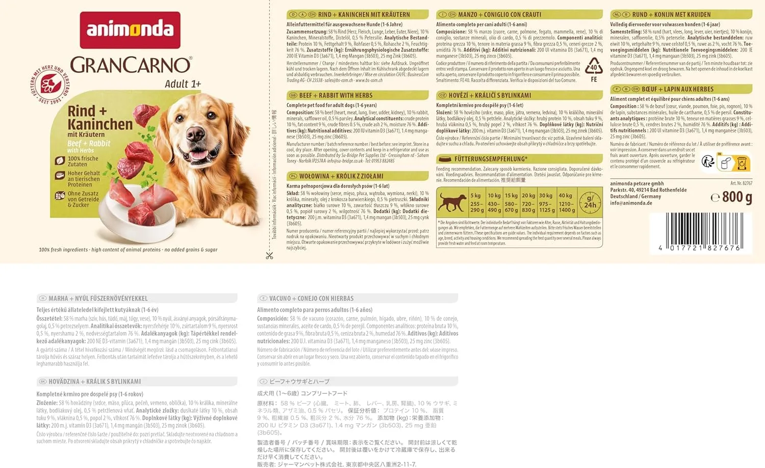 Animonda Gran Carno - Cibo per Cani, coniglio + erbe, 6 x 800 g - immagine 4