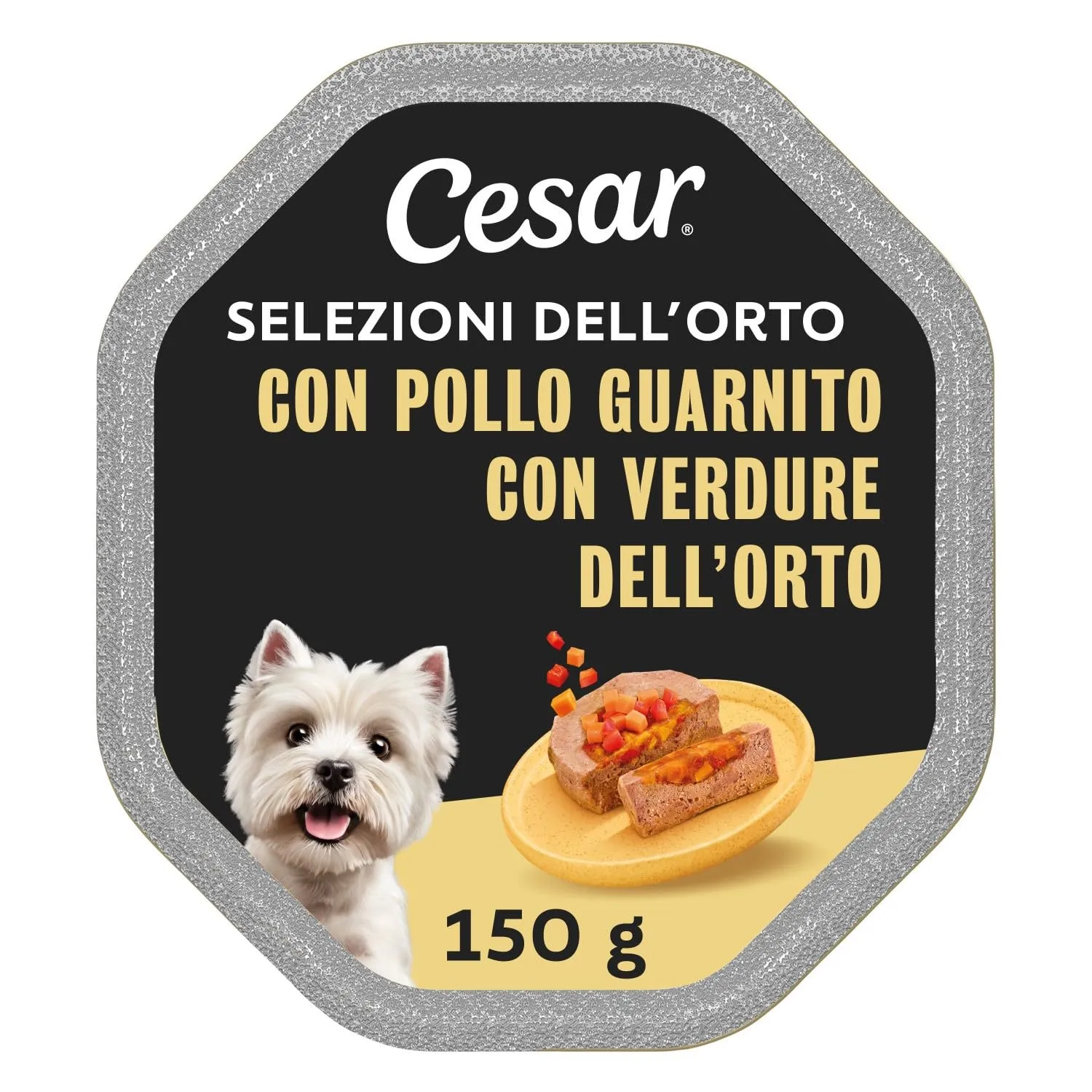 Cesar Selezioni dell’Orto Cibo Umido per Cani con Pollo e Cuore di Verdure dell’Orto, 14 Vaschette da 150 g, Totale 2.100g - immagine 1