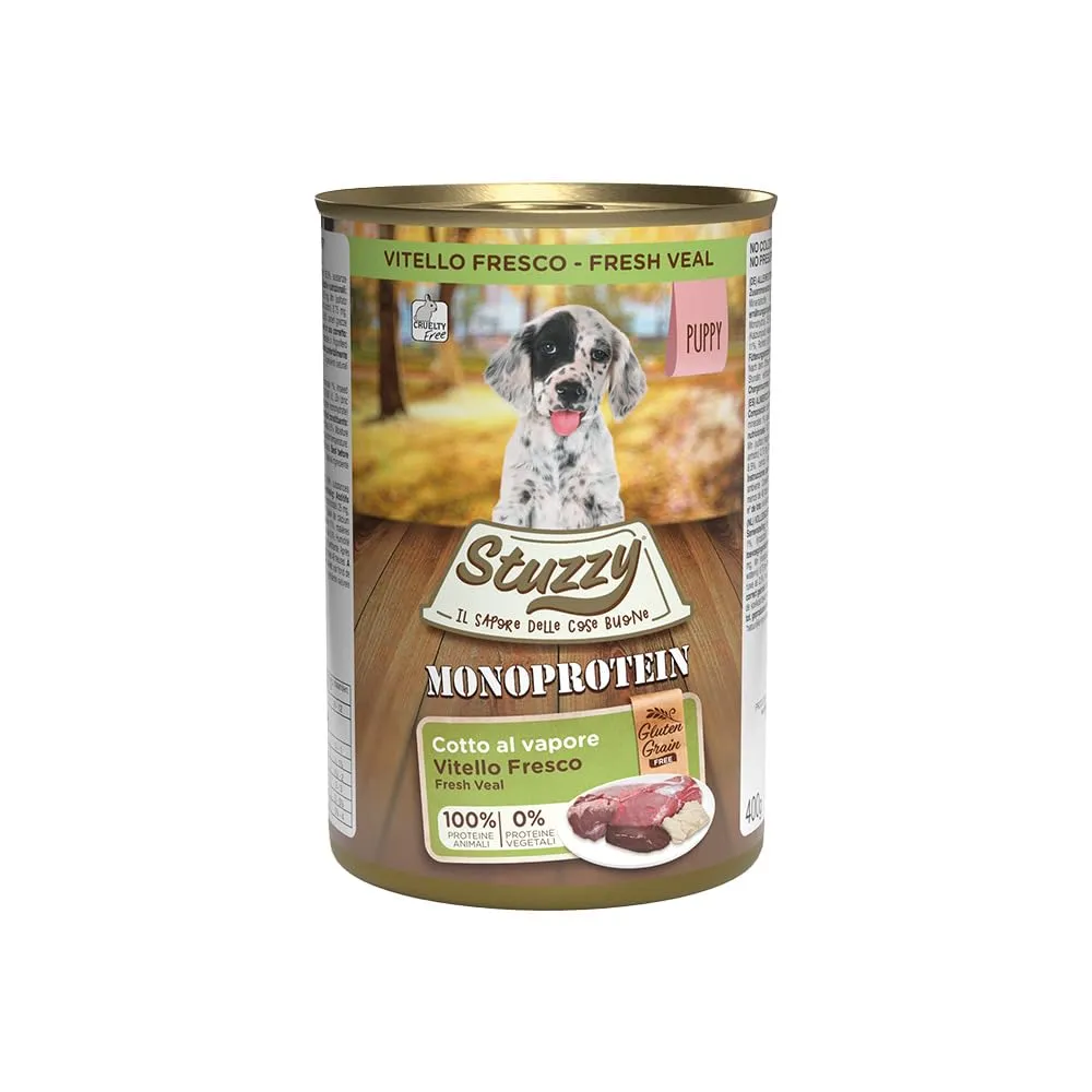 Stuzzy, Cibo Umido per Cani Cuccioli al Vitello Fresco, Monoproteico in Patè (6 Lattine da 400g) - immagine 1
