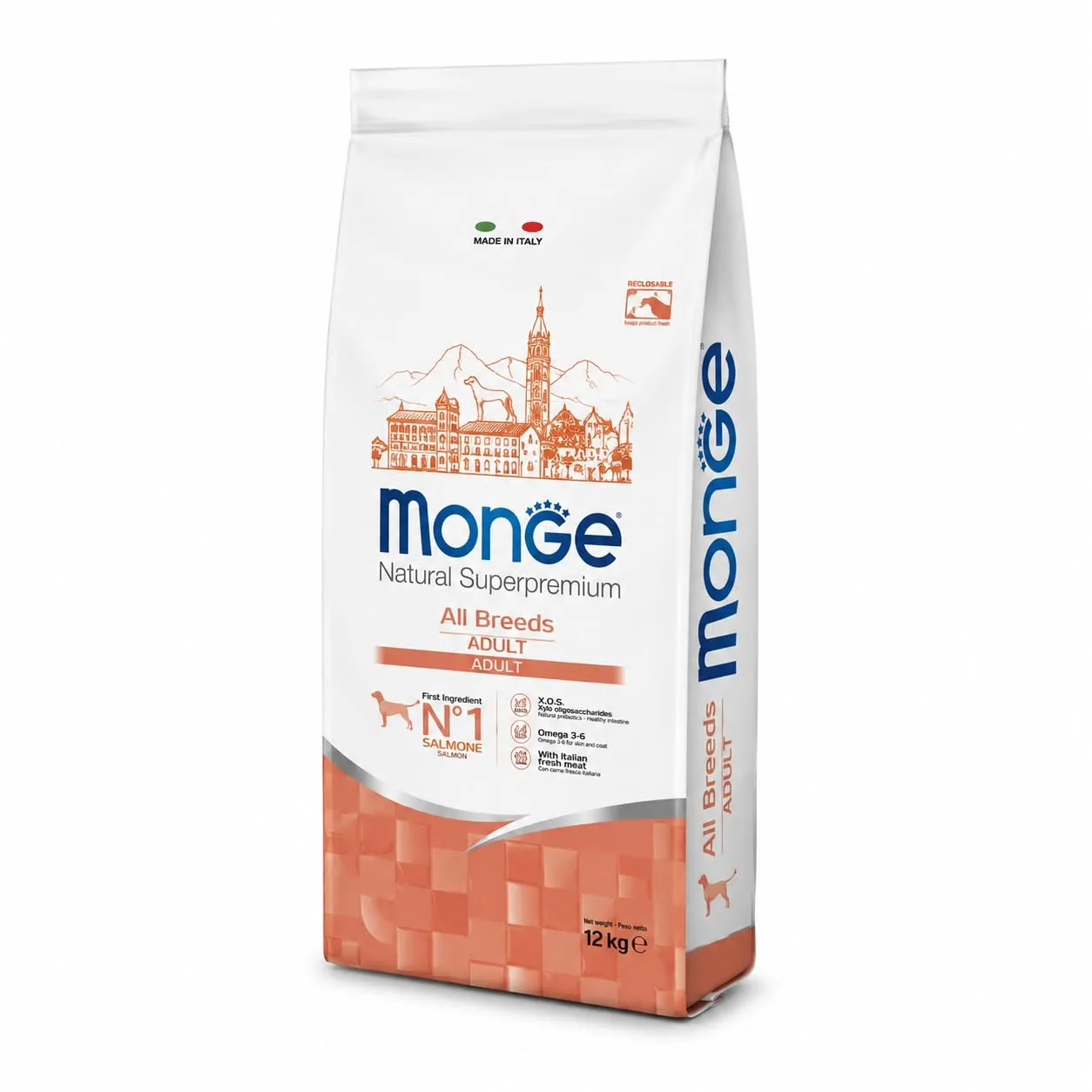 MONGE ALL BREED PUPPY & JUNIOR 12 KG (SALMONE E RISO) - Crocchette Super Premium al Salmone per cuccioli di cane, monoproteico, naturale al 100% - immagine 1
