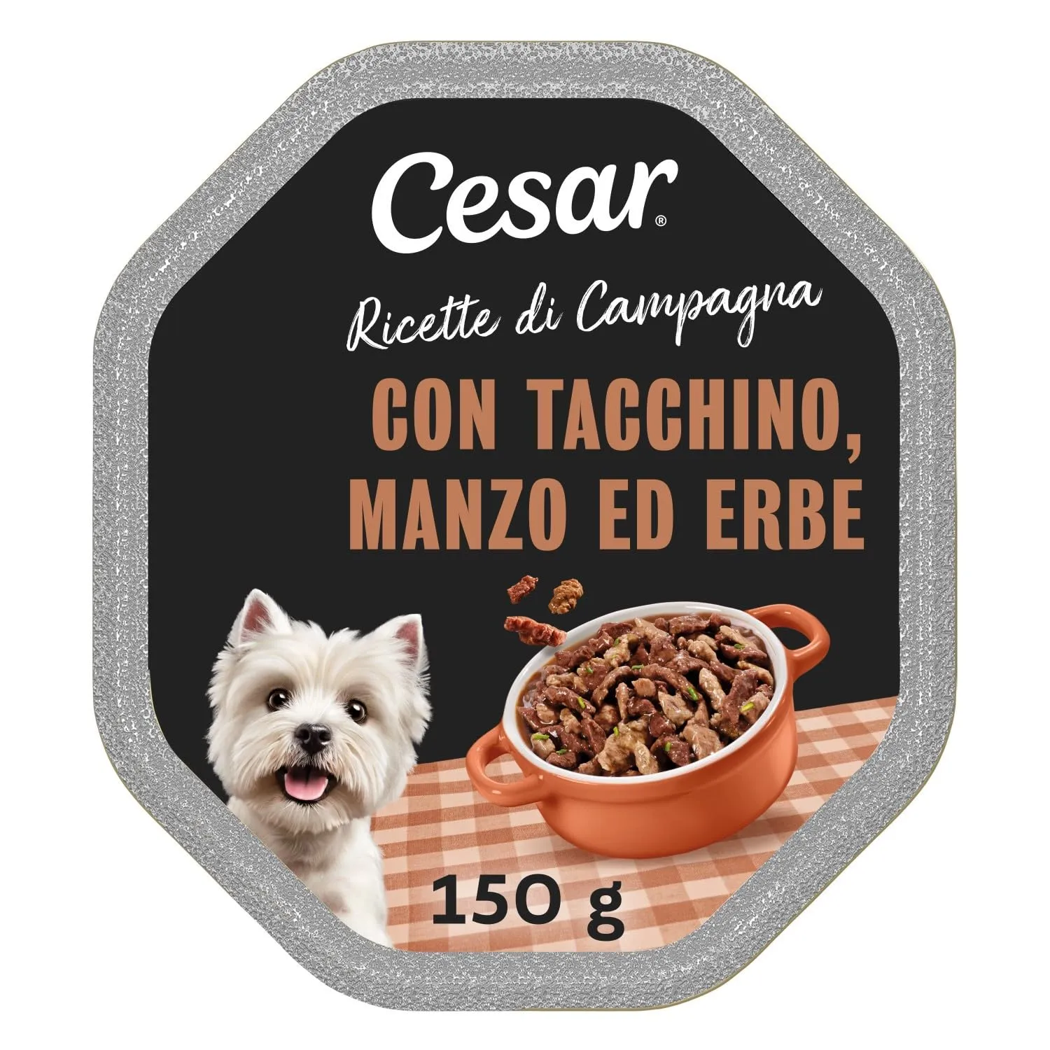 Cesar Ricette di Campagna Cibo Umido per Cani con Tenero Tacchino, Manzo ed Erbe, 14 Vaschette da 150 g, Totale 2.100g - immagine 1