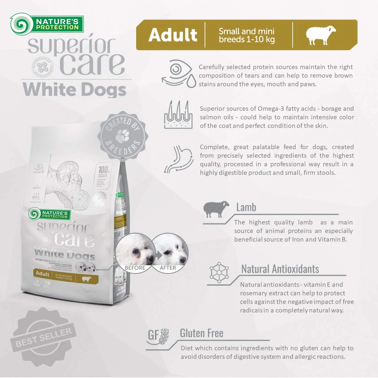 Nature's Protection Superior Care - Pelliccia bianca per cani, agnello, taglia piccola e piccola, confezione da 4 kg - immagine 4