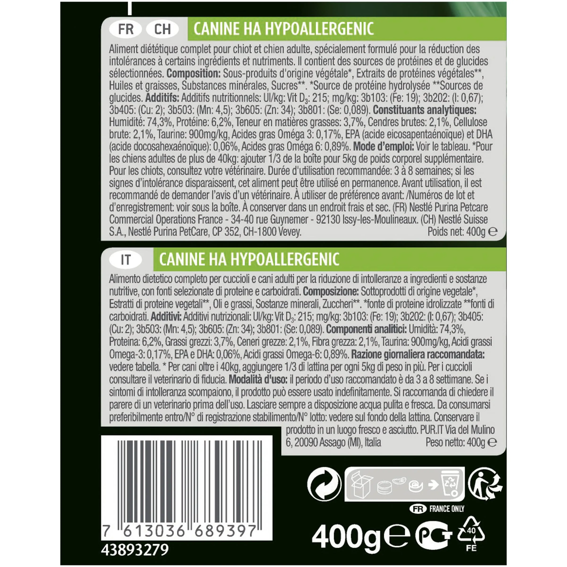 Purina Veterinary Hypoallergenic Mousse | 12 x 400 g | Alimento dietetico completo per cani adulti | Con proteine idrolizzate | Per sostenere la barriera cutanea - immagine 3