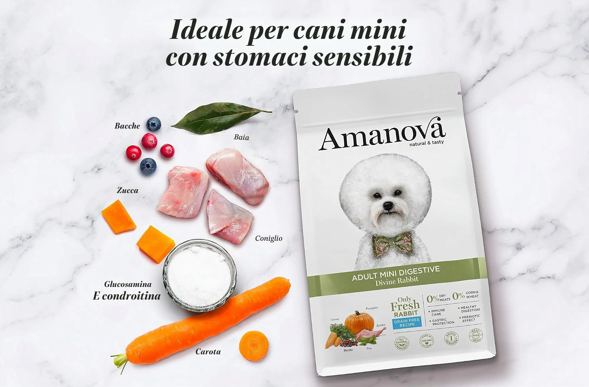 Amanova Cibo Secco Super Premium per Cani di Taglia Piccola con Stomaco sensibile Gusto Coniglio - 100% Naturale, ipoallergenico e monoproteico - Grain Free - Cruelty Free - Formato da 7 kg - immagine 5