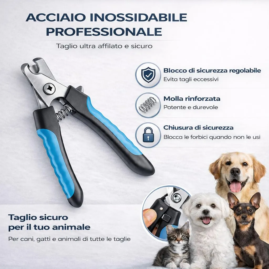 MandA® Taglia unghie per cane con CUSTODIA.Tagliaunghie Cani, Gatti e Altri Animali+Lima. Lame affilate in acciaio inossidabile con blocco di sicurezza. Forbici tagliaunghie. Medio-grande - immagine 6