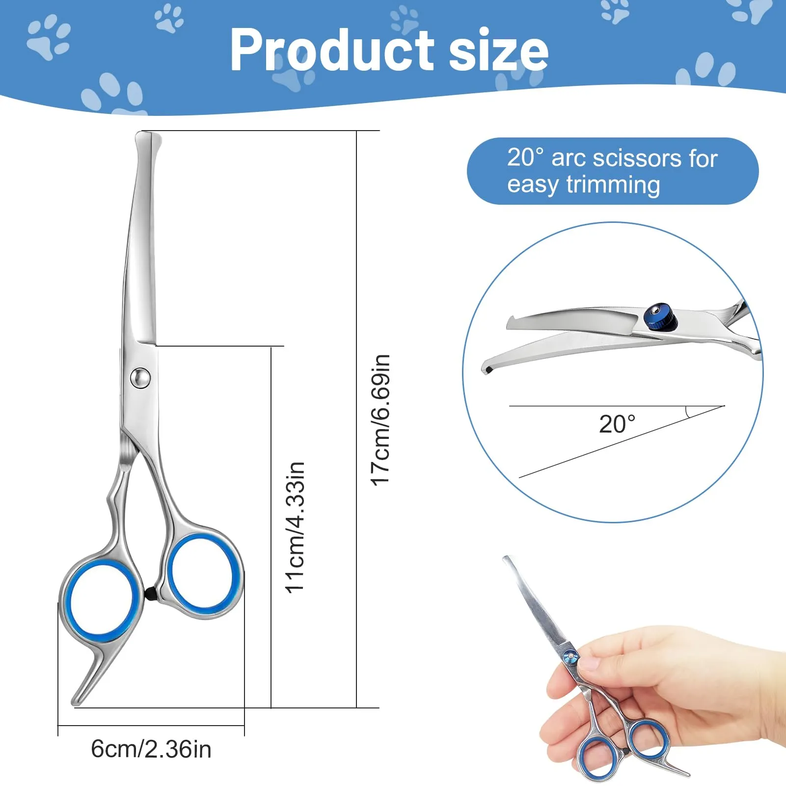 Forbici da Toelettatura per Animali Domestici, Forbice Curve per cani, Con Punta Rotonda di Sicurezza, In Acciaio Inox Forbici Professionali per La Toelettatura di Cani Gatti - immagine 2