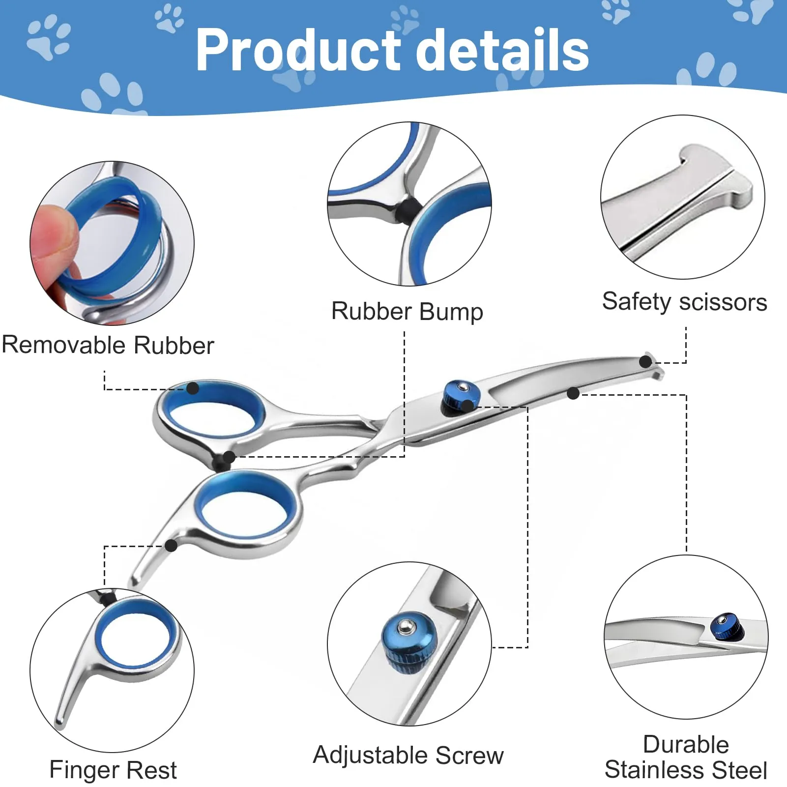 Forbici da Toelettatura per Animali Domestici, Forbice Curve per cani, Con Punta Rotonda di Sicurezza, In Acciaio Inox Forbici Professionali per La Toelettatura di Cani Gatti - immagine 3