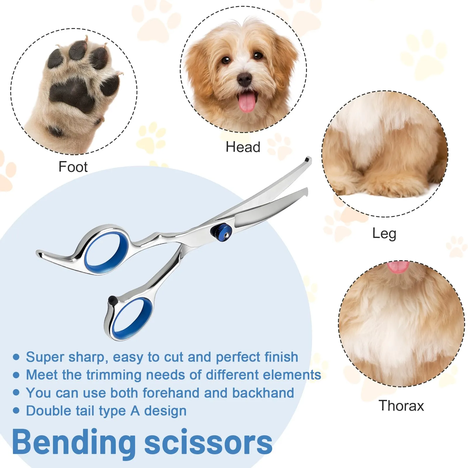 Forbici da Toelettatura per Animali Domestici, Forbice Curve per cani, Con Punta Rotonda di Sicurezza, In Acciaio Inox Forbici Professionali per La Toelettatura di Cani Gatti - immagine 5