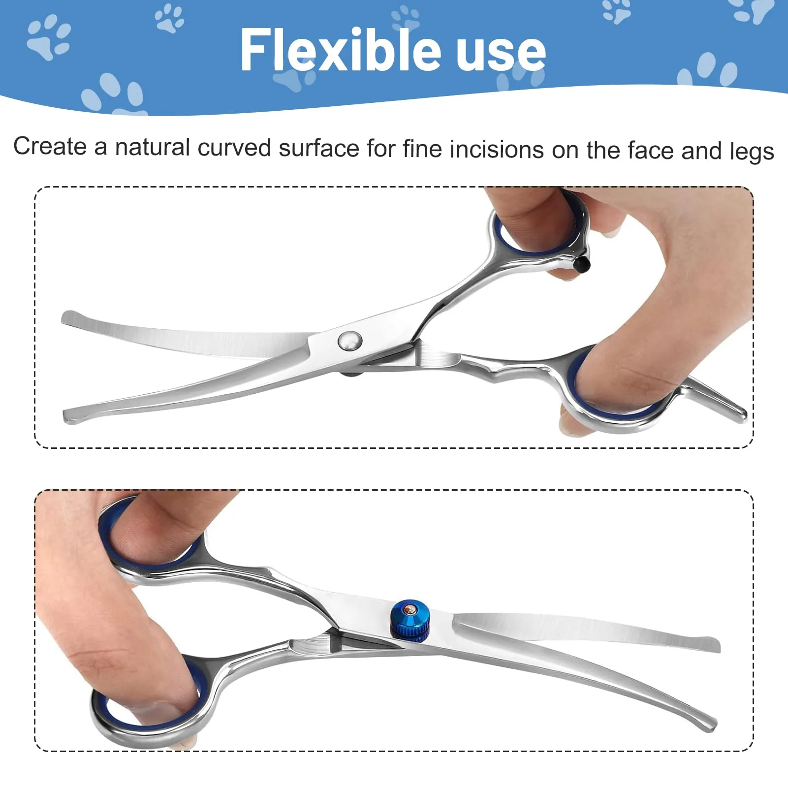 Forbici da Toelettatura per Animali Domestici, Forbice Curve per cani, Con Punta Rotonda di Sicurezza, In Acciaio Inox Forbici Professionali per La Toelettatura di Cani Gatti - immagine 6
